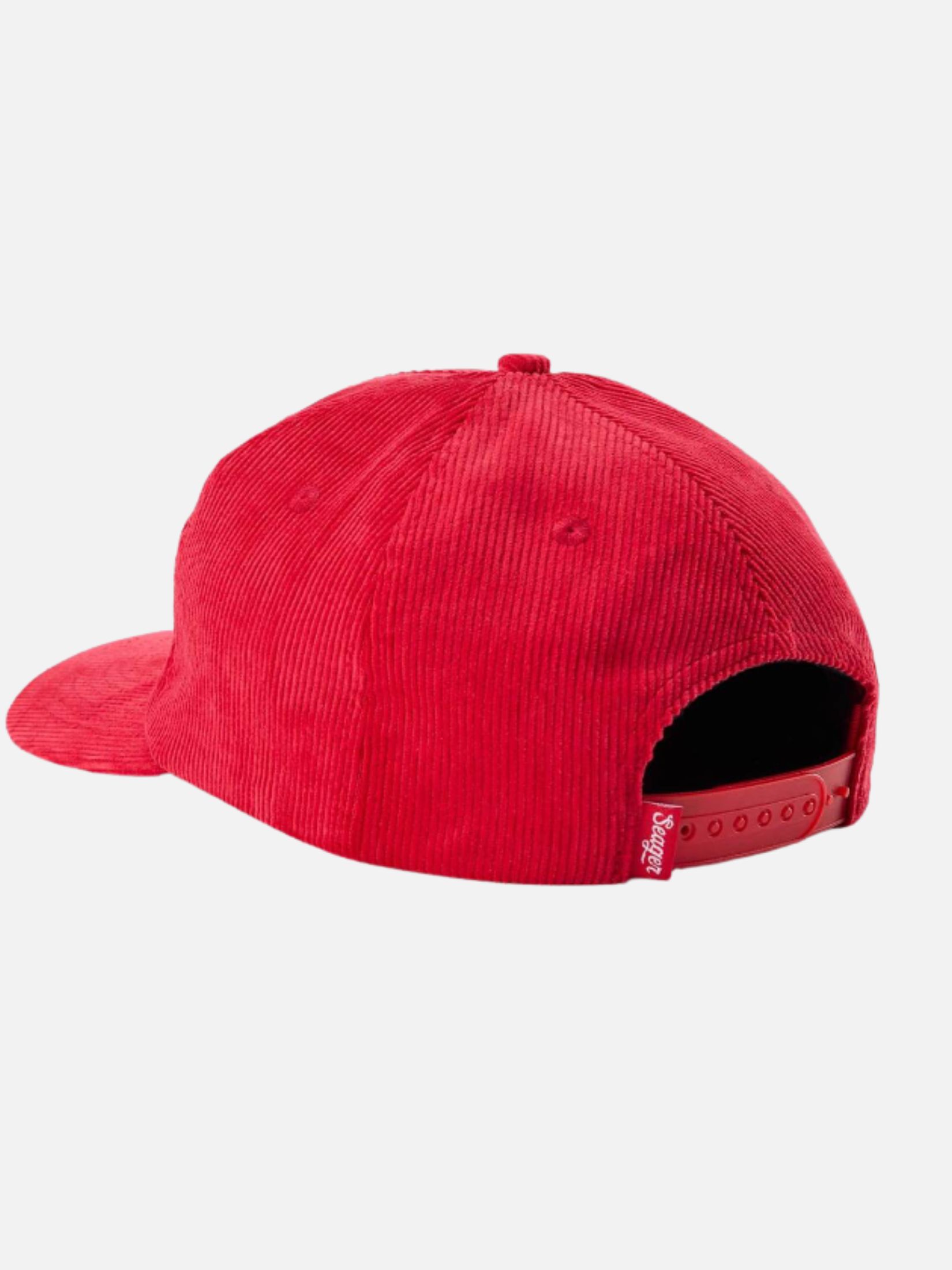 Seager Corduroy Ramblin’ Woman Snapback Hat in Red - flat back