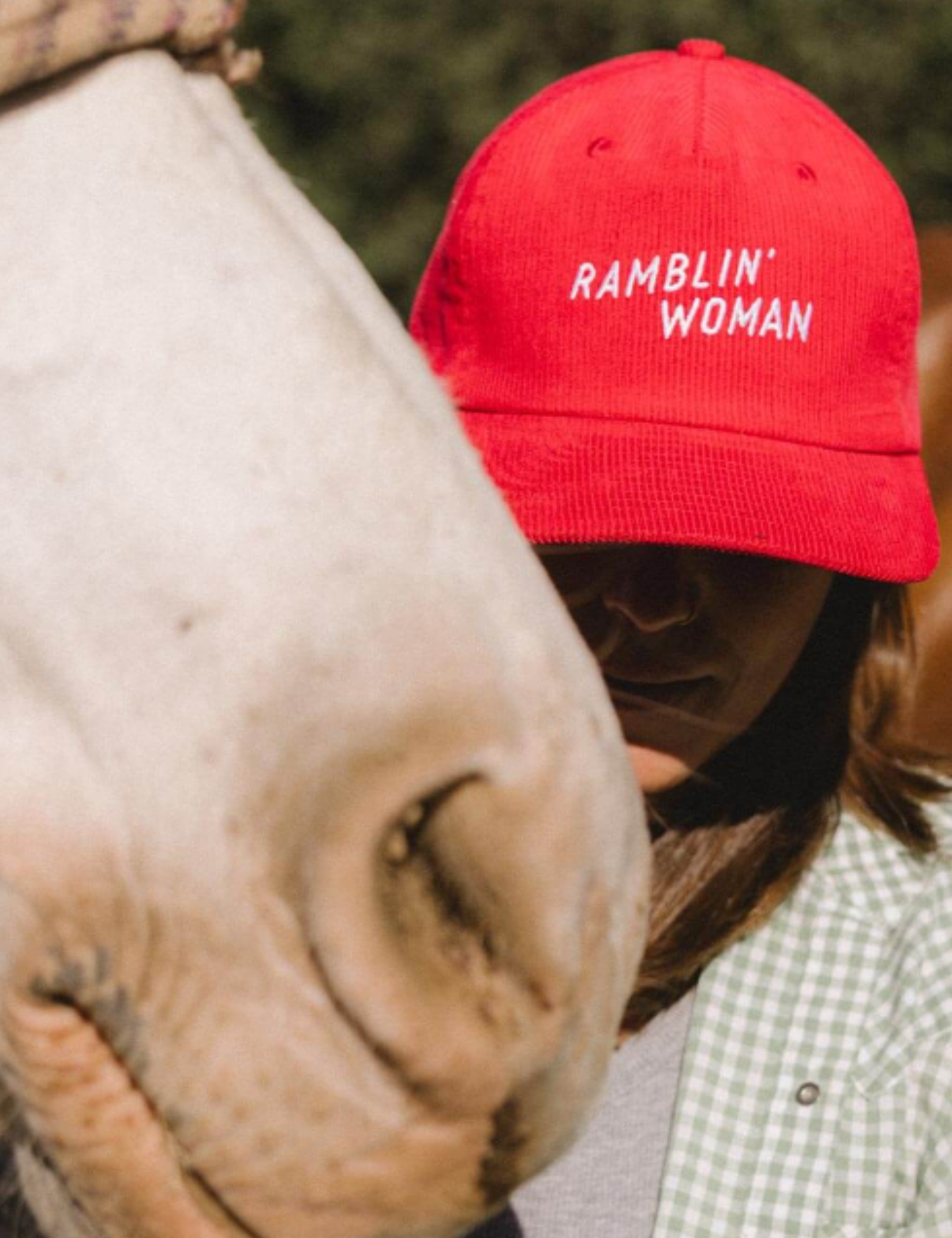 Seager Corduroy Ramblin’ Woman Snapback Hat in Red - lifestyle model front