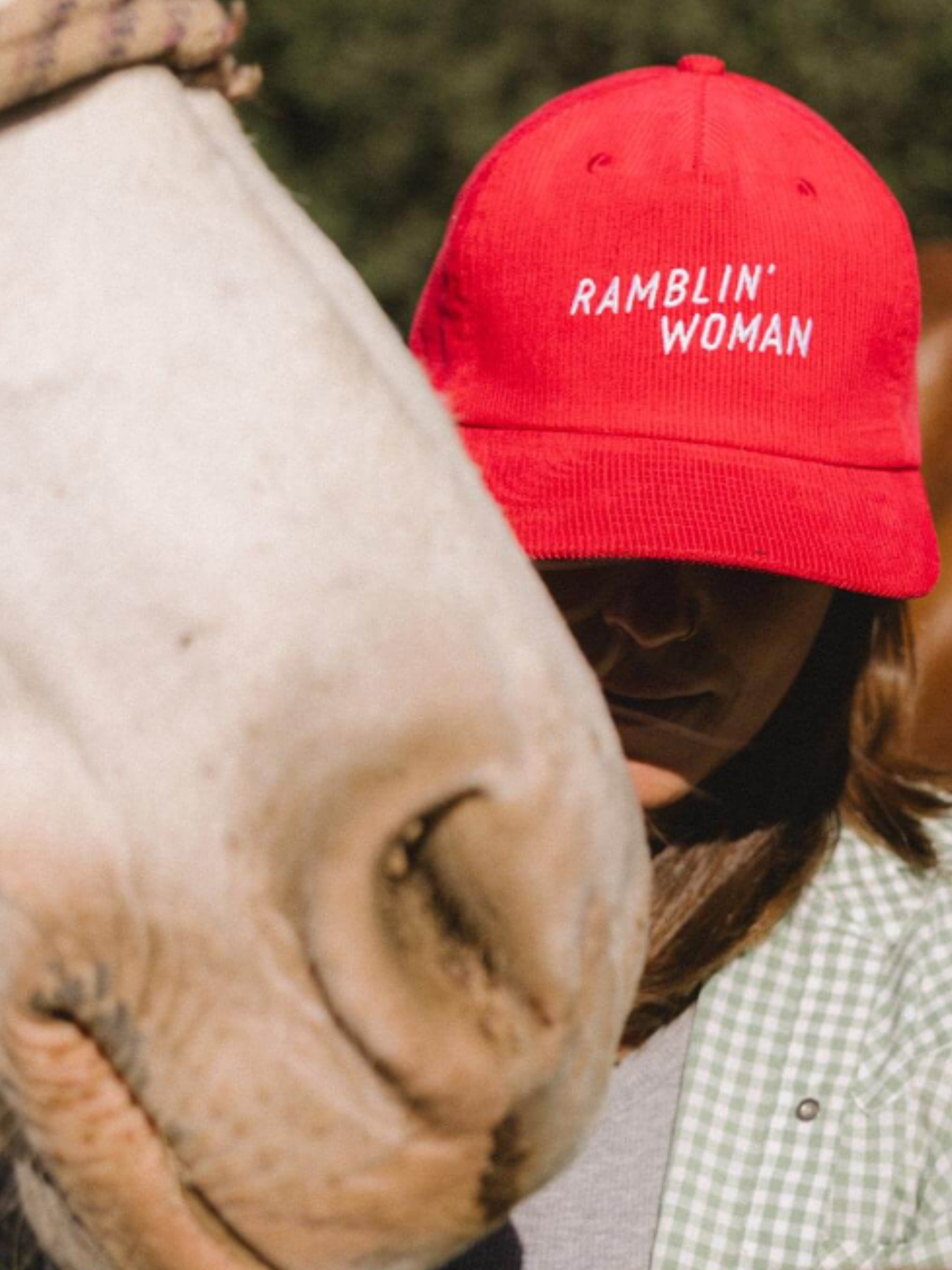 Seager Corduroy Ramblin’ Woman Snapback Hat in Red - lifestyle model front