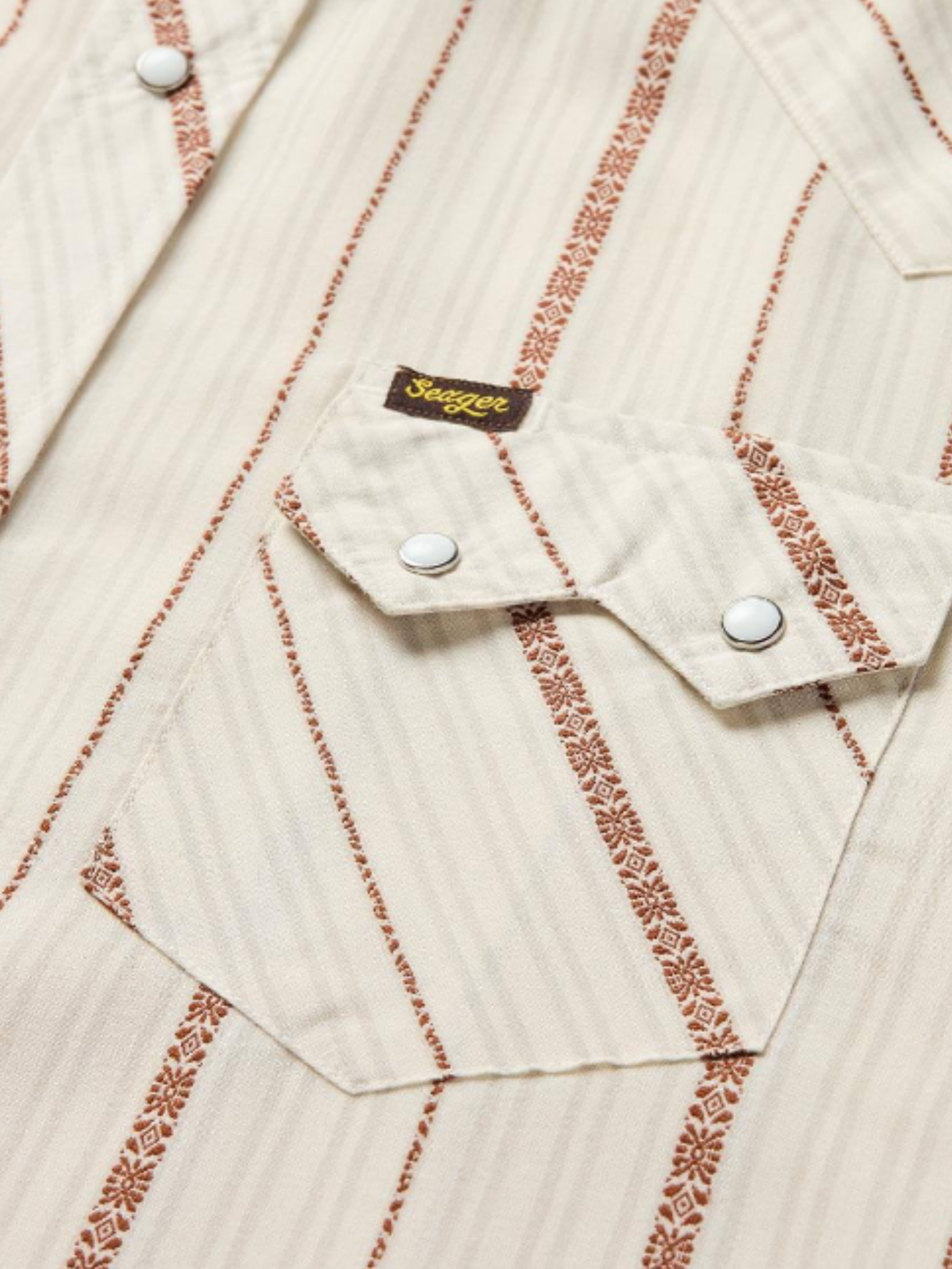 Seager Sawtoof Azteca Shirt Button Down Men’s Top Aztec Print SS Short Sleeve Shirt for Men Cream Red Athens GA Georgia Kempt Menswear Store Near Me