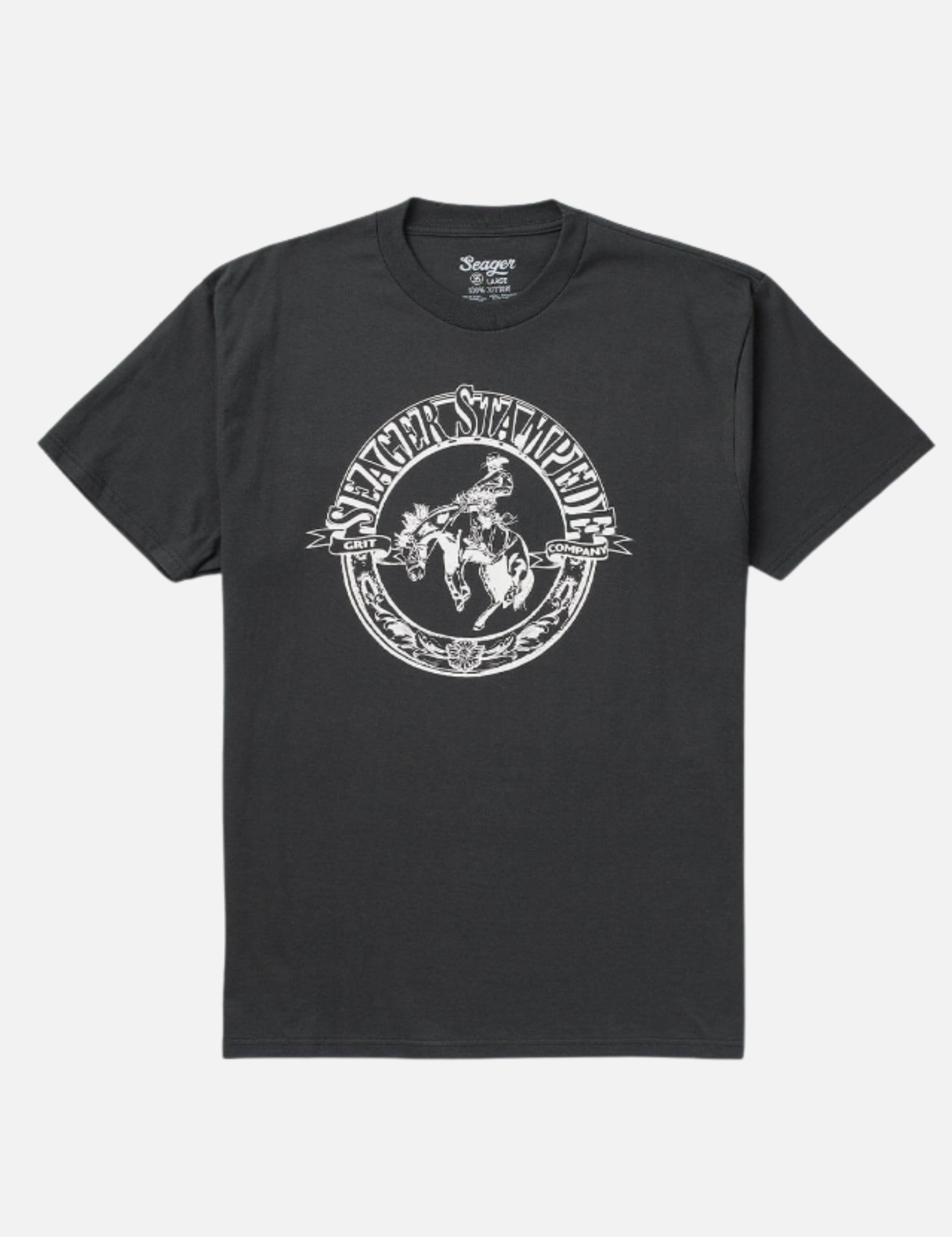 Seager Stampede Tee Vintage Black Graphic T-Shirt for Men Back and Chest Graphics Men’s Tops for Men Seager Western Brand Athens GA Georgia Kempt Menswear Store Near Me
