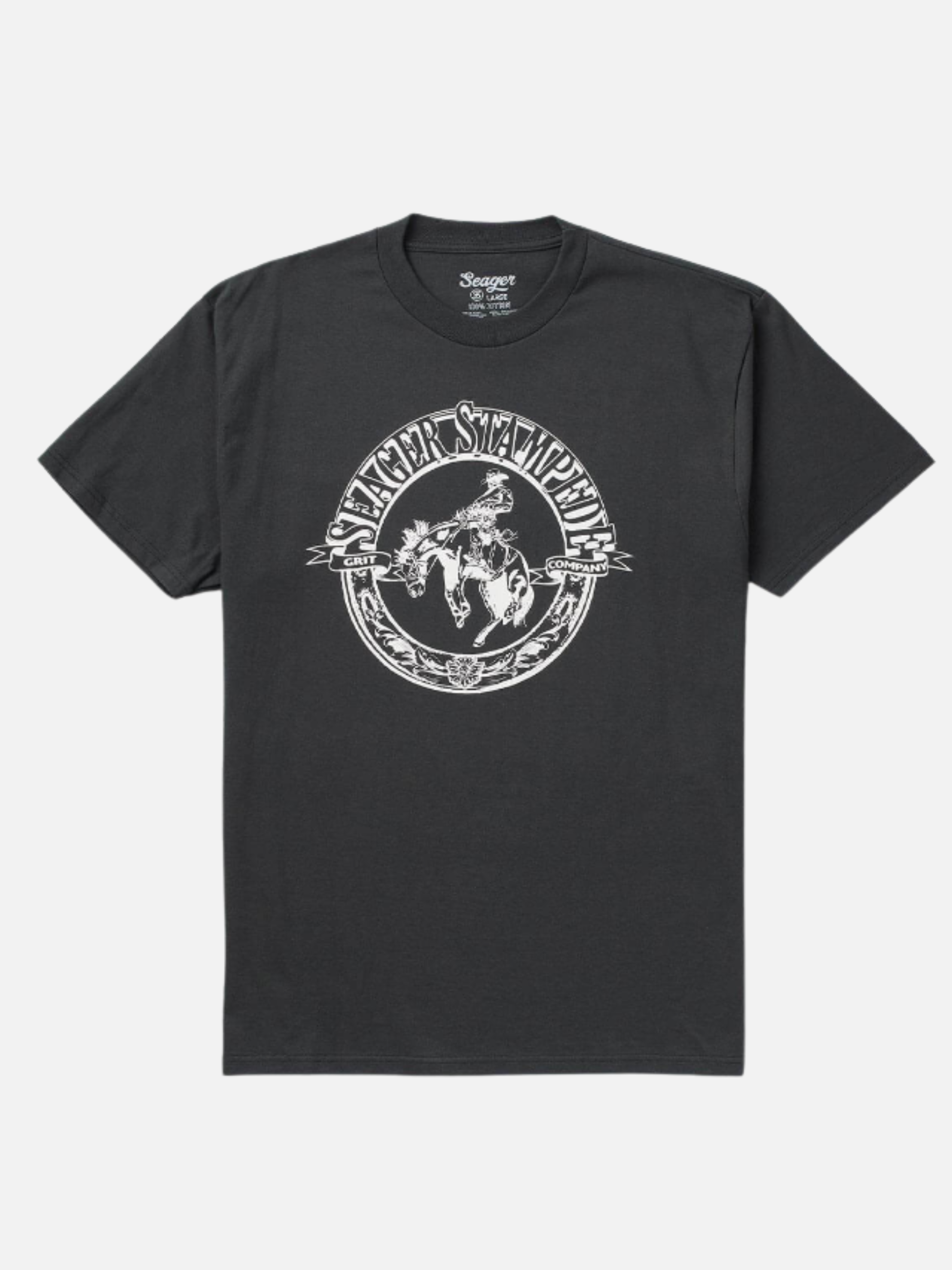 Seager Stampede Tee Vintage Black Graphic T-Shirt for Men Back and Chest Graphics Men’s Tops for Men Seager Western Brand Athens GA Georgia Kempt Menswear Store Near Me