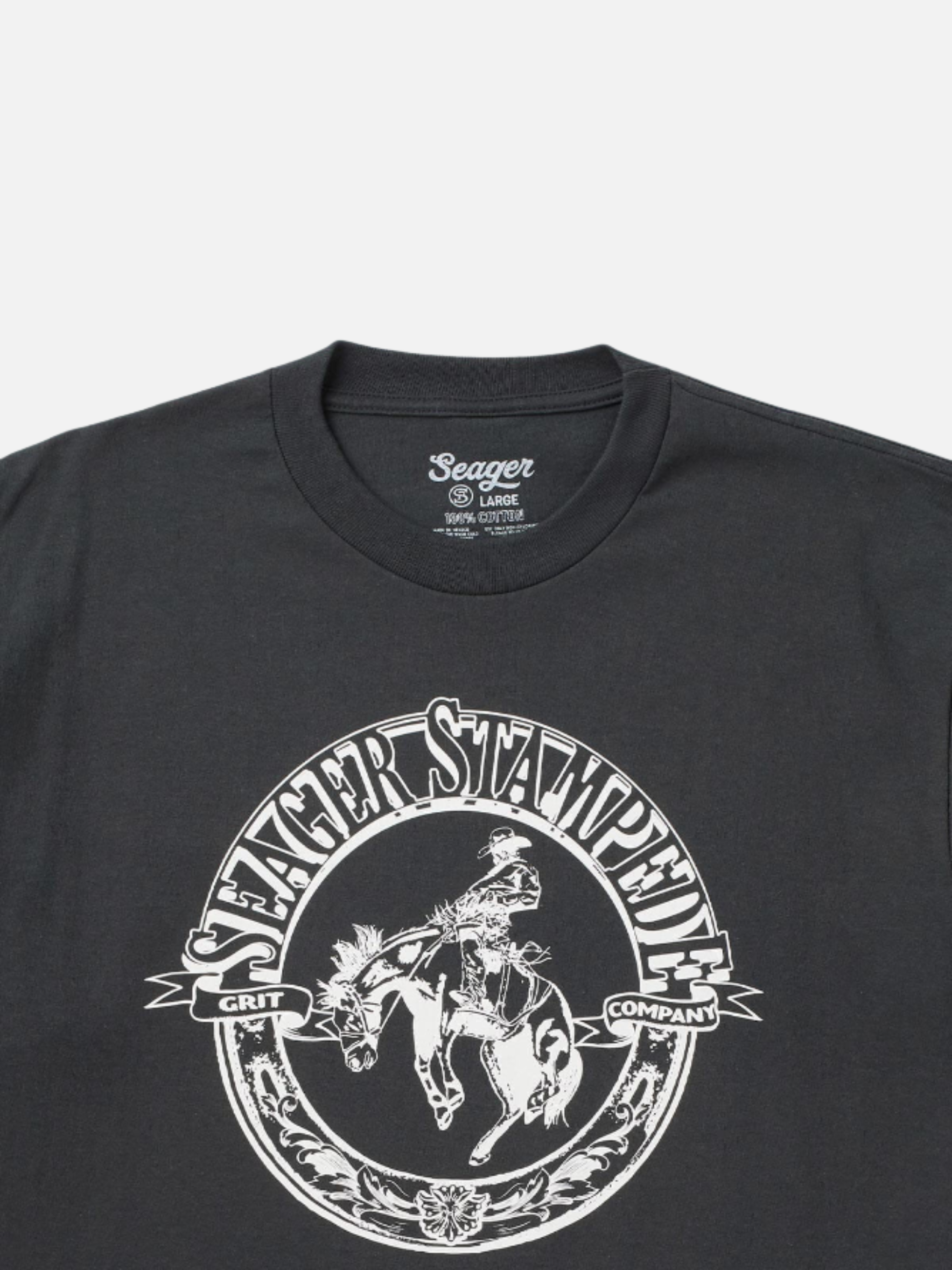 Seager Stampede Tee Vintage Black Graphic T-Shirt for Men Back and Chest Graphics Men’s Tops for Men Seager Western Brand Athens GA Georgia Kempt Menswear Store Near Me