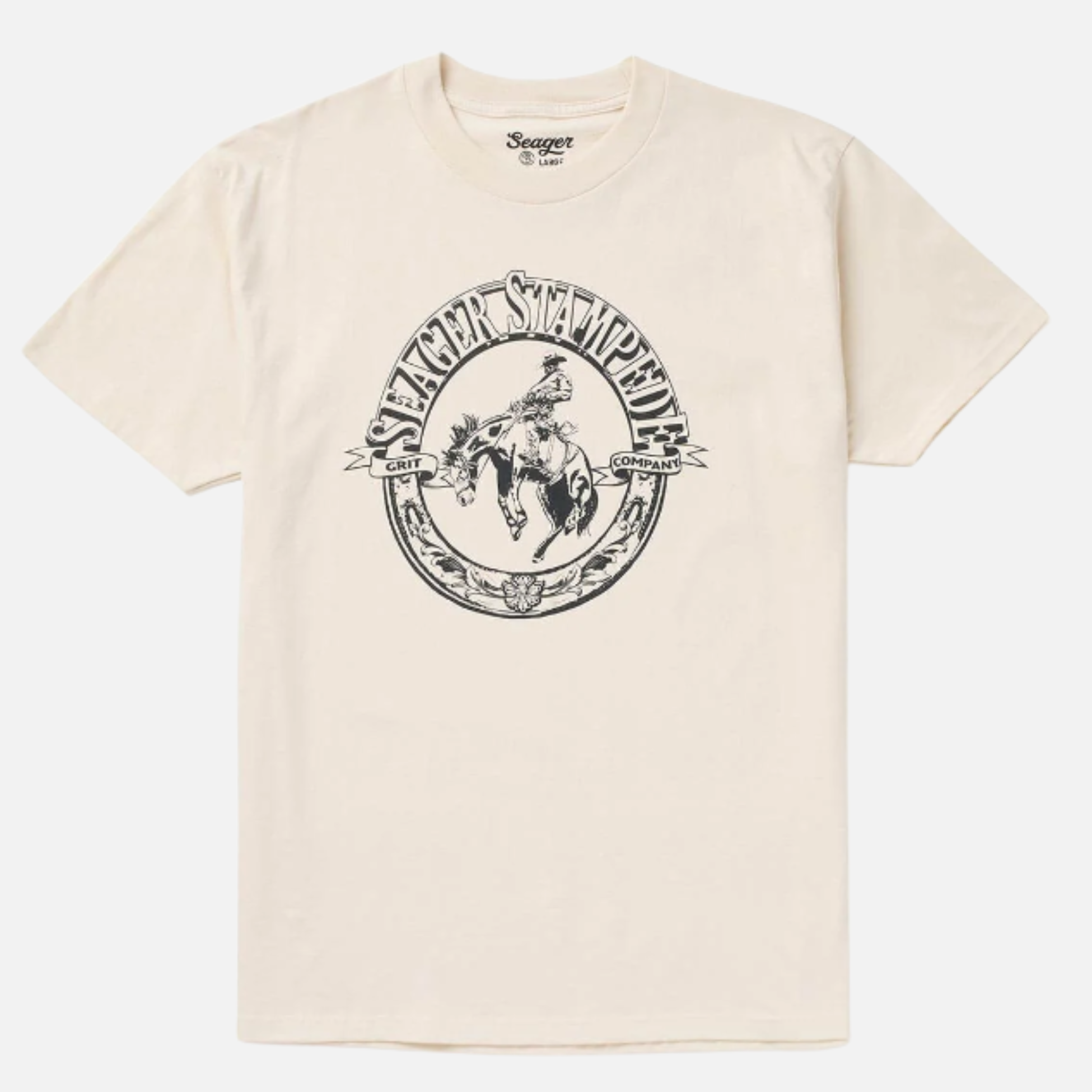 Seager Stampede Tee Vintage White Graphic T-Shirt for Men Back and Chest Graphics Men’s Tops for Men Seager Western Brand Athens GA Georgia Kempt Menswear Store Near Me