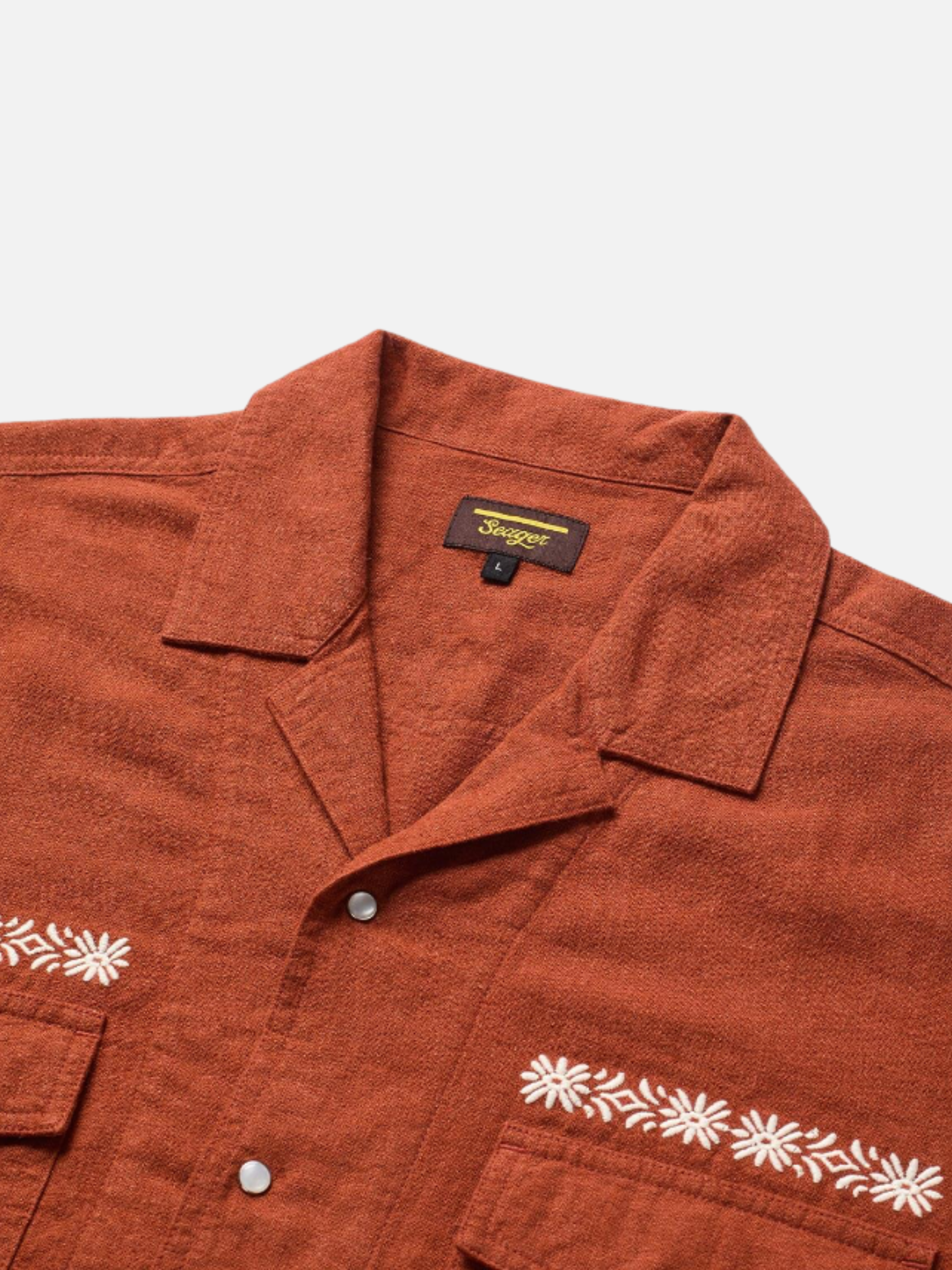 Seager Whippersnapper Short Sleeve Shirt Button Up Collared Men’s Top for Men Red Clay Rust Detail Tops for Guys Spring Summer Athens GA Georgia Kempt Menswear Store Near Me