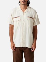 Seager Whippersnapper Short Sleeve Shirt Button Up Collared Men’s Top for Men White Wash Rust Detail Tops for Guys Spring Summer Athens GA Georgia Kempt Menswear Store Near Me