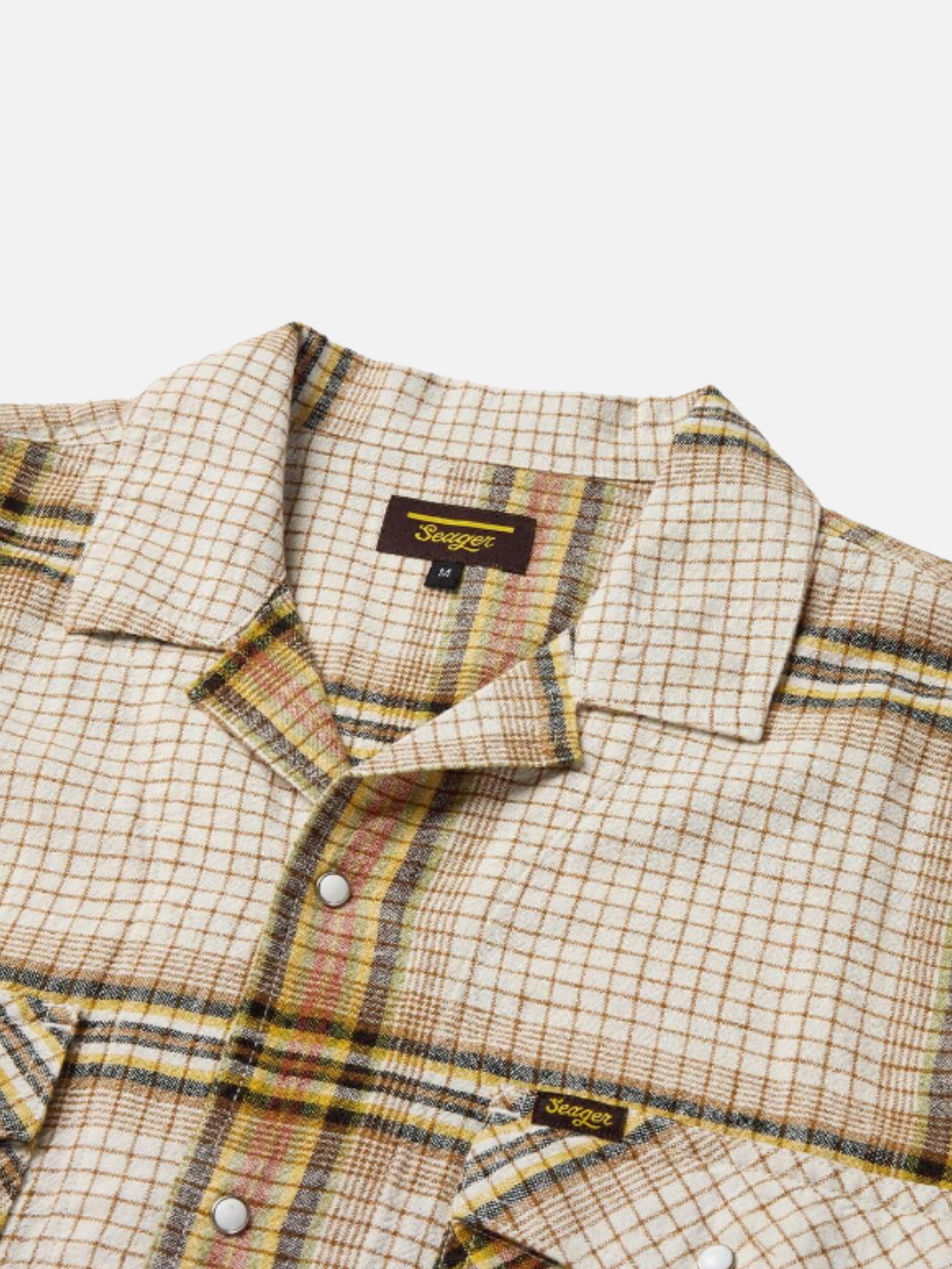 Seager Whippersnapper Short Sleeve Shirt Button Up Collared Men’s Top for Men White Wash Grid Plaid Multicolor Tops for Guys Spring Summer Athens GA Georgia Kempt Menswear Store Near Me