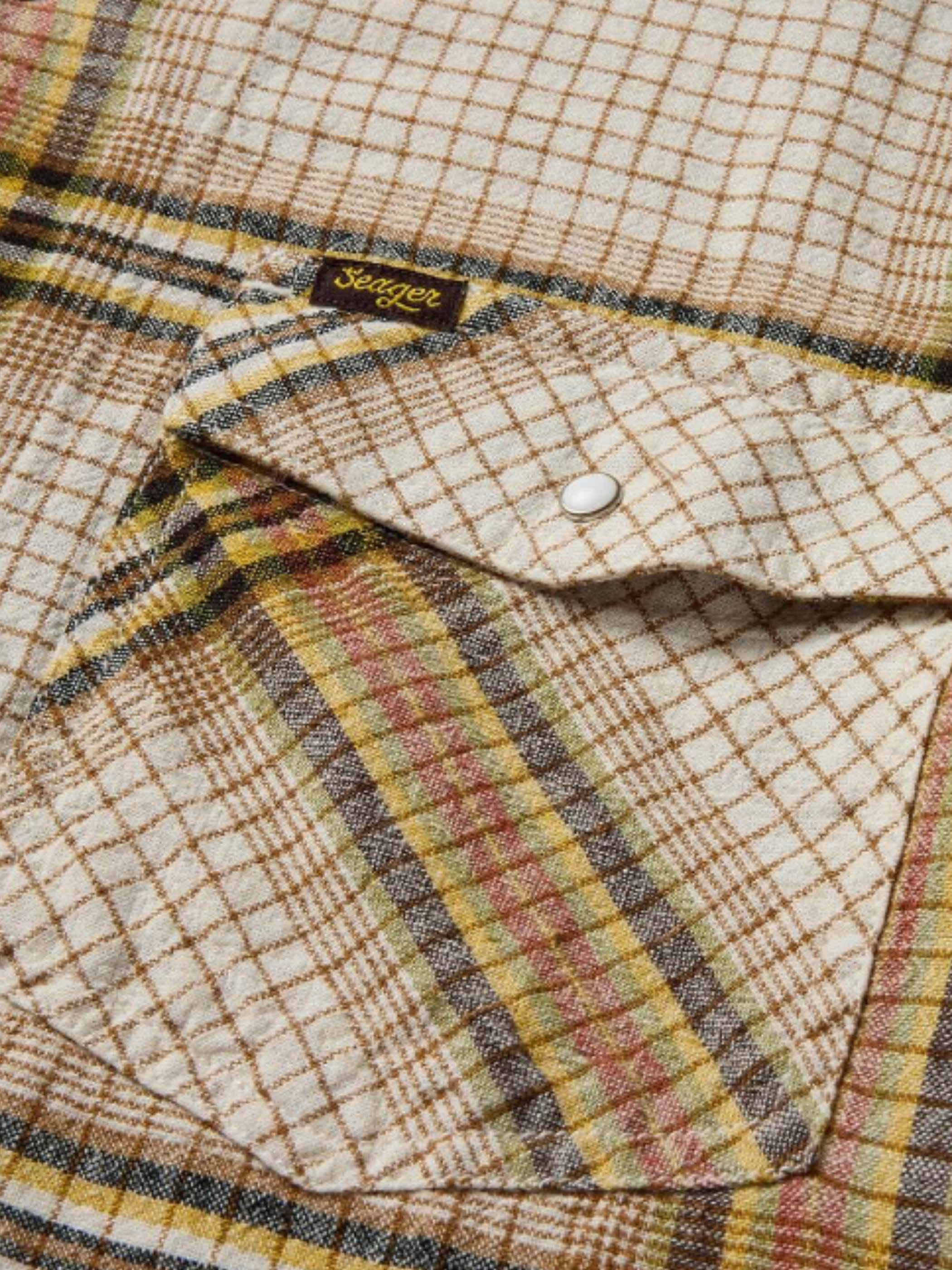 Seager Whippersnapper Short Sleeve Shirt Button Up Collared Men’s Top for Men White Wash Grid Plaid Multicolor Tops for Guys Spring Summer Athens GA Georgia Kempt Menswear Store Near Me