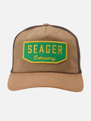 Seager Wilson Trucker Snapback Hat  Tan Waxed Canvas Cotton Mesh Back Hats for Men Seager Western Brand Athens GA Georgia Kempt Menswear Store Near Me
