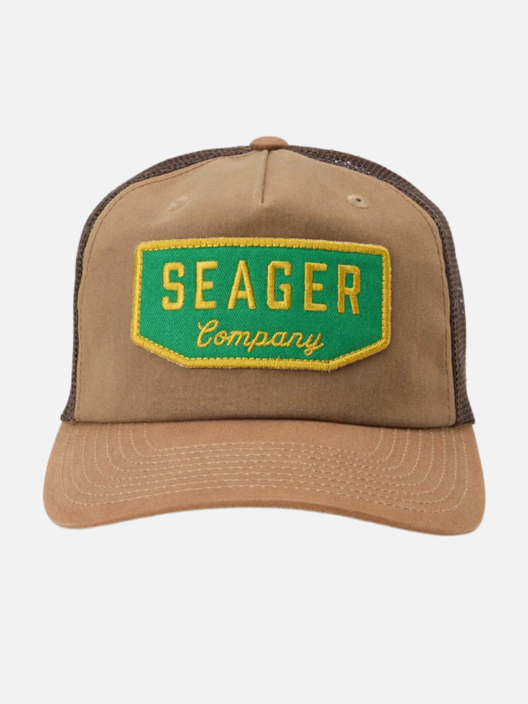 Seager Wilson Trucker Snapback Hat  Tan Waxed Canvas Cotton Mesh Back Hats for Men Seager Western Brand Athens GA Georgia Kempt Menswear Store Near Me