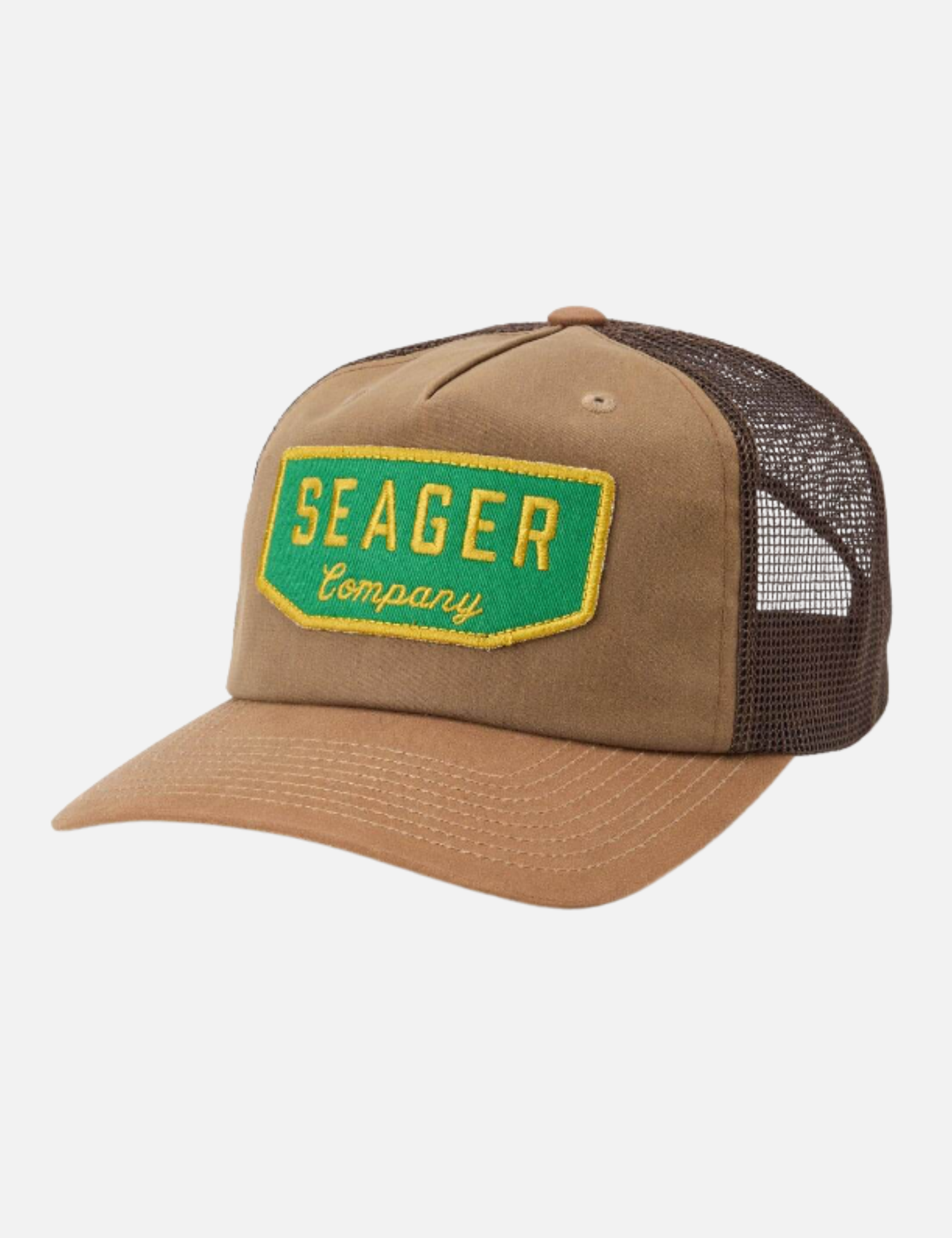 Seager Wilson Trucker Snapback Hat  Tan Waxed Canvas Cotton Mesh Back Hats for Men Seager Western Brand Athens GA Georgia Kempt Menswear Store Near Me