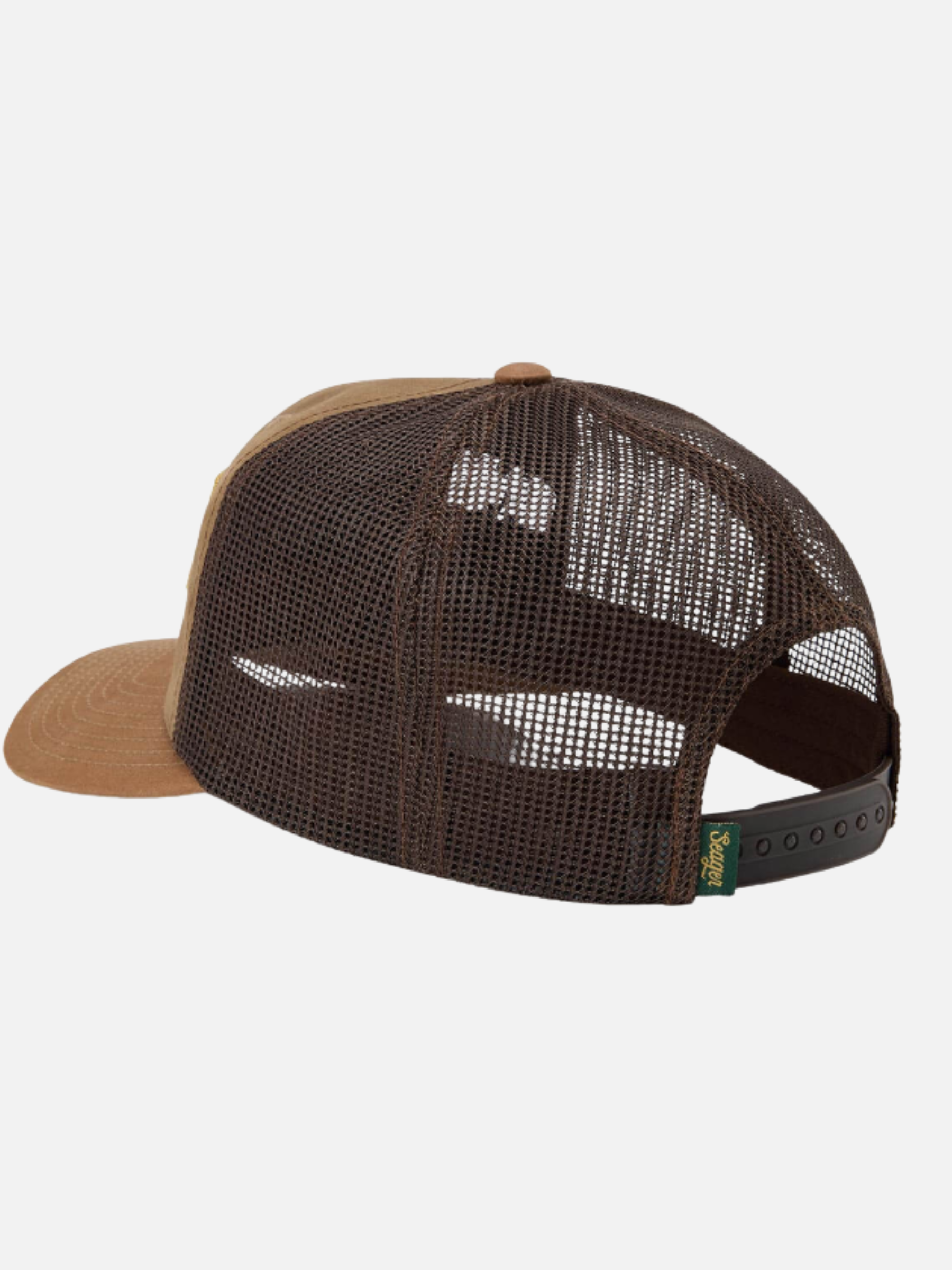 Seager Wilson Trucker Snapback Hat  Tan Waxed Canvas Cotton Mesh Back Hats for Men Seager Western Brand Athens GA Georgia Kempt Menswear Store Near Me