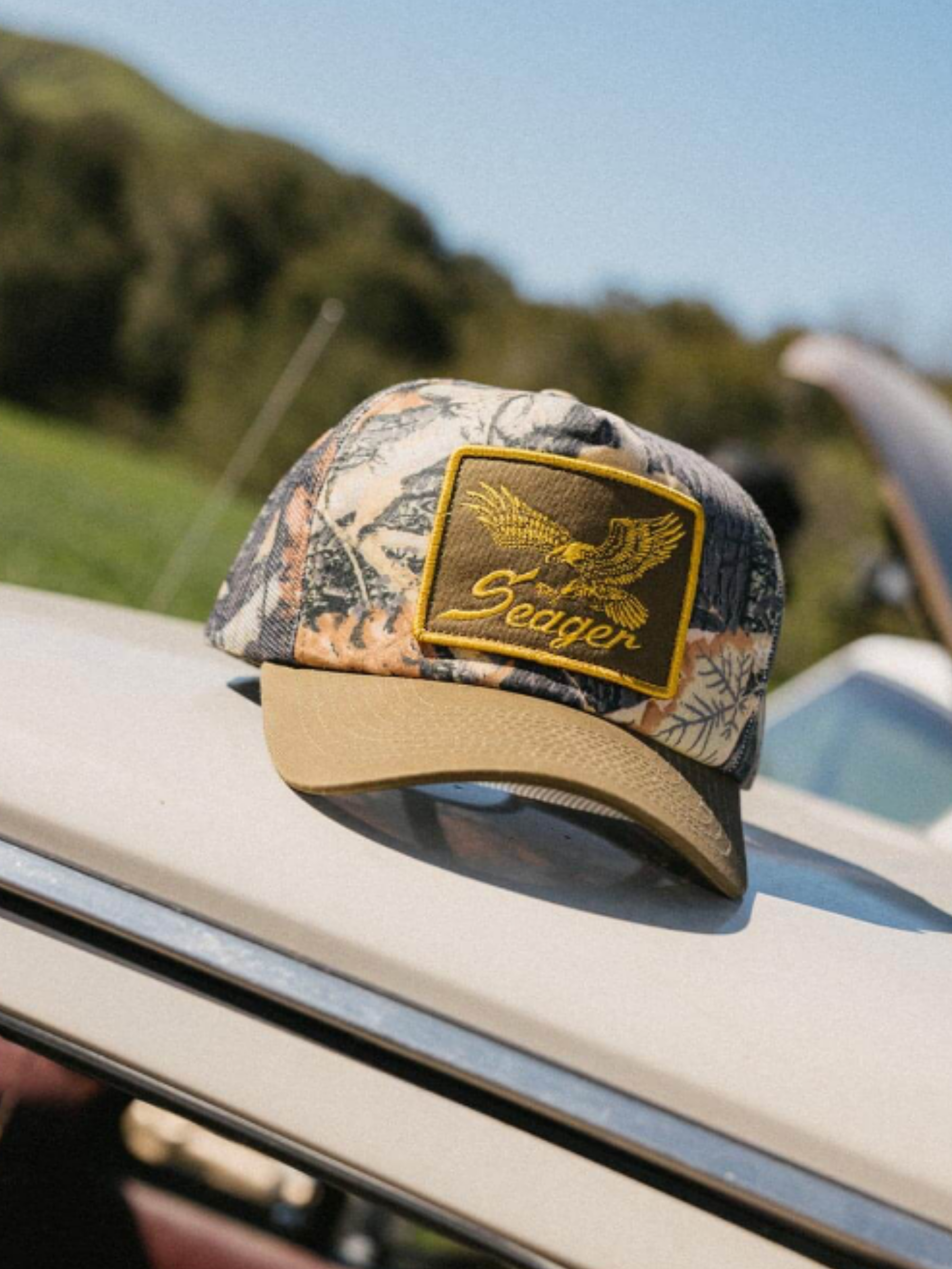 Seager Wingspan Trucker Snapback Camo Woodland Men’s Seager Hats Accessories for Guys Gifts for Him Athens GA Georgia Kempt Menswear Store Near Me 