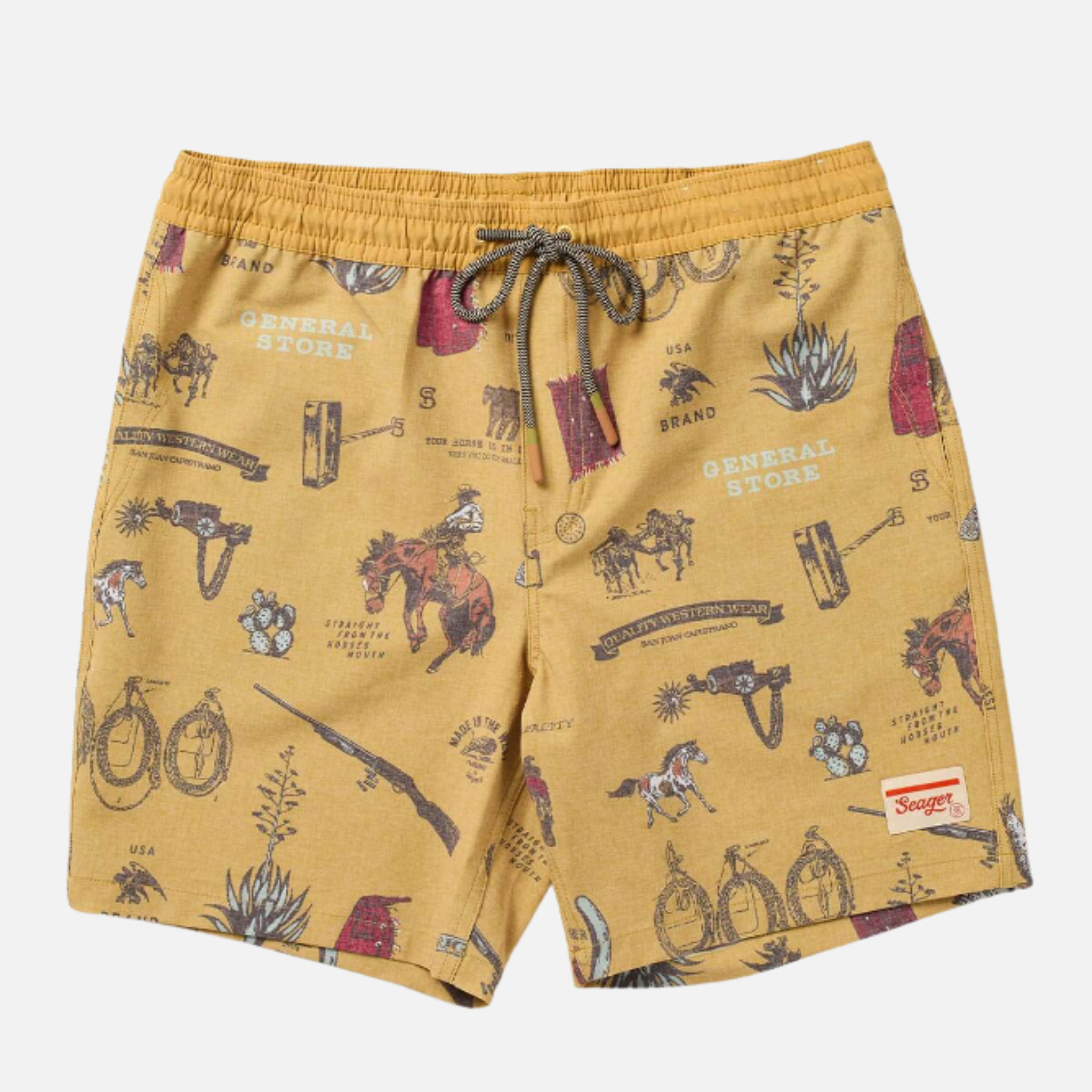 Seager Yuma Trunk Shorts Bronze Yellow All Over Pattern Western Cowboy Outdoor Swim Shorts for Men Men’s Bottoms Summer Vacation Outfits for Guys Athens GA Georgia Kempt Menswear Store Near Me