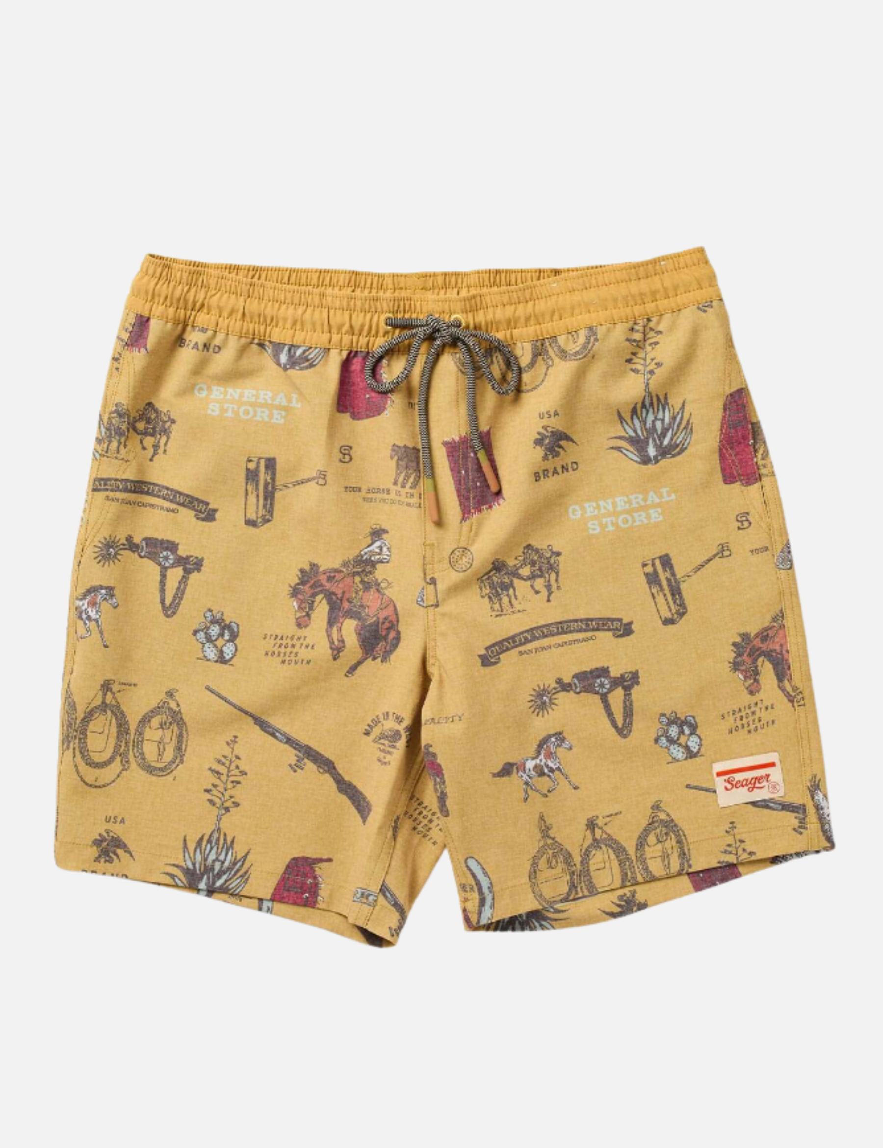 Seager Yuma Trunk Shorts Bronze Yellow All Over Pattern Western Cowboy Outdoor Swim Shorts for Men Men’s Bottoms Summer Vacation Outfits for Guys Athens GA Georgia Kempt Menswear Store Near Me