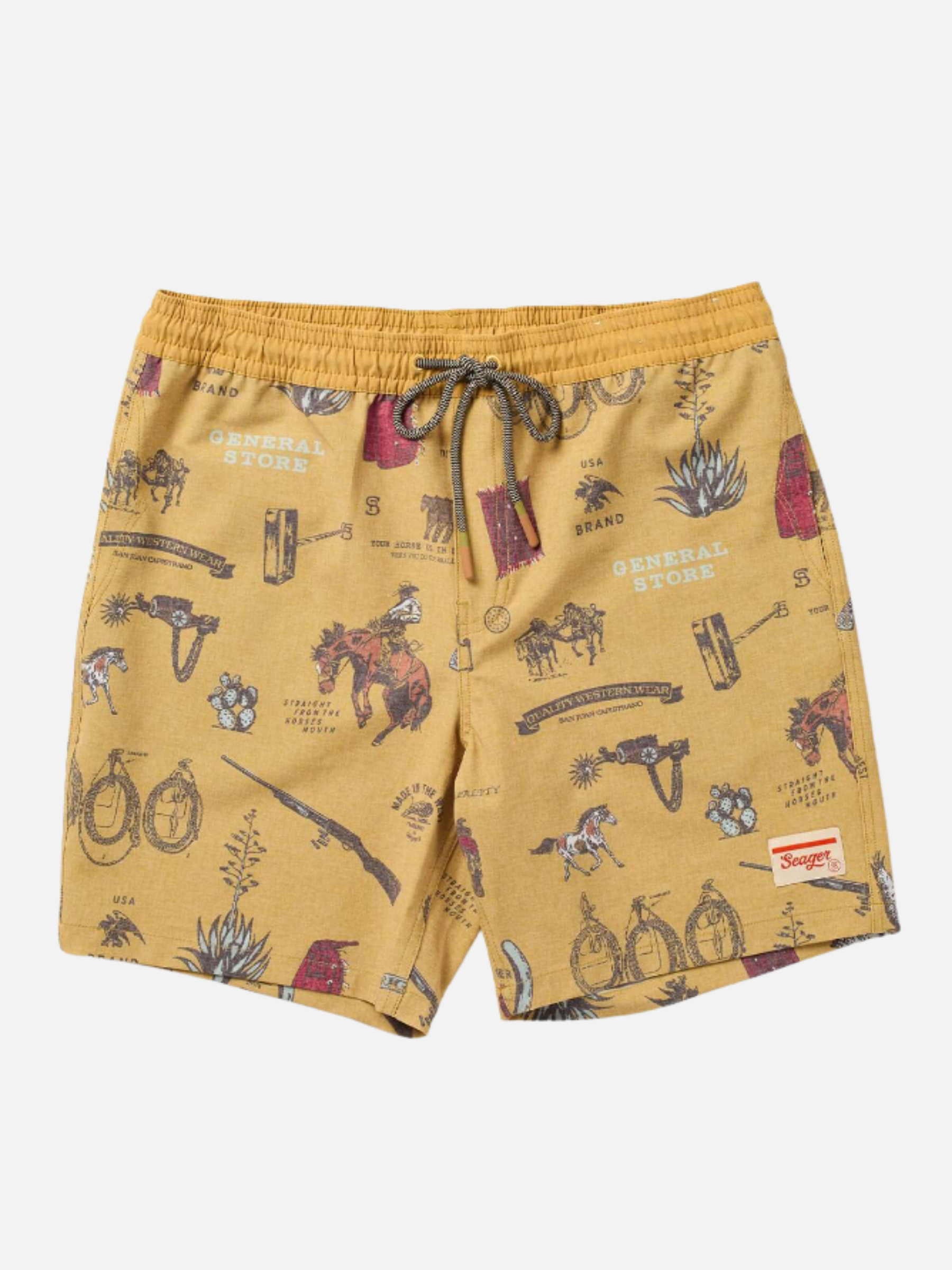Seager Yuma Trunk Shorts Bronze Yellow All Over Pattern Western Cowboy Outdoor Swim Shorts for Men Men’s Bottoms Summer Vacation Outfits for Guys Athens GA Georgia Kempt Menswear Store Near Me