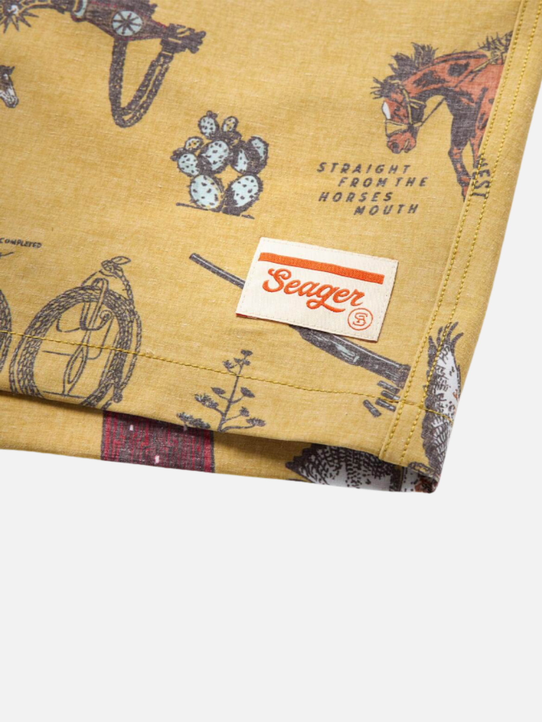 Seager Yuma Trunk Shorts Bronze Yellow All Over Pattern Western Cowboy Outdoor Swim Shorts for Men Men’s Bottoms Summer Vacation Outfits for Guys Athens GA Georgia Kempt Menswear Store Near Me