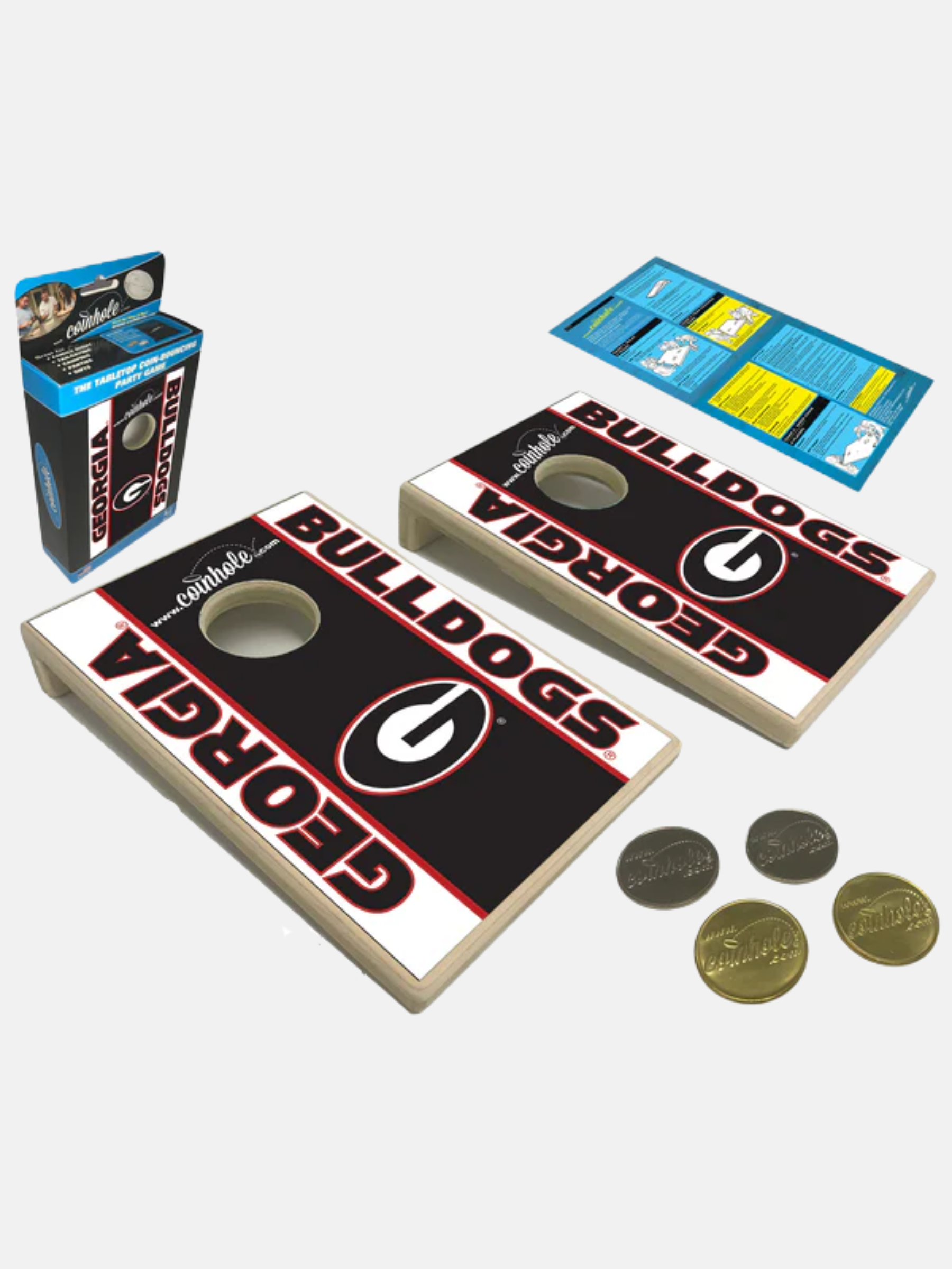 University of Georgia Coinhole Tabletop Game Set UGA Tailgate Tabletop Boardgame Gift For Husband Friends Dad Boyfriend Student Athens GA Georgia Kempt Menswear Store Near Me