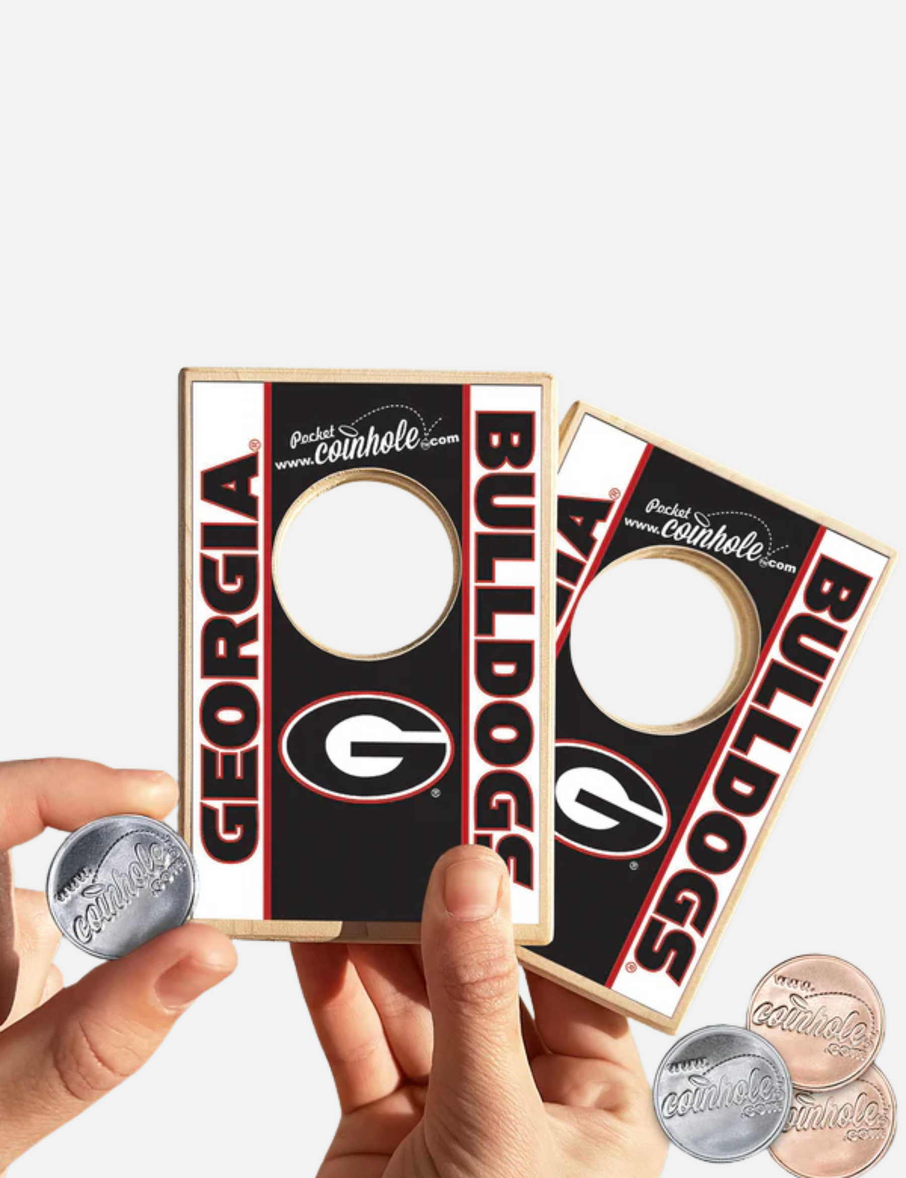 University of Georgia UGA Pocket Coinhole Tabletop Tailgate Miniature Family Boardgame Gift For Husband Friends Dad Boyfriend Student Athens GA Georgia Kempt Menswear Store Near Me