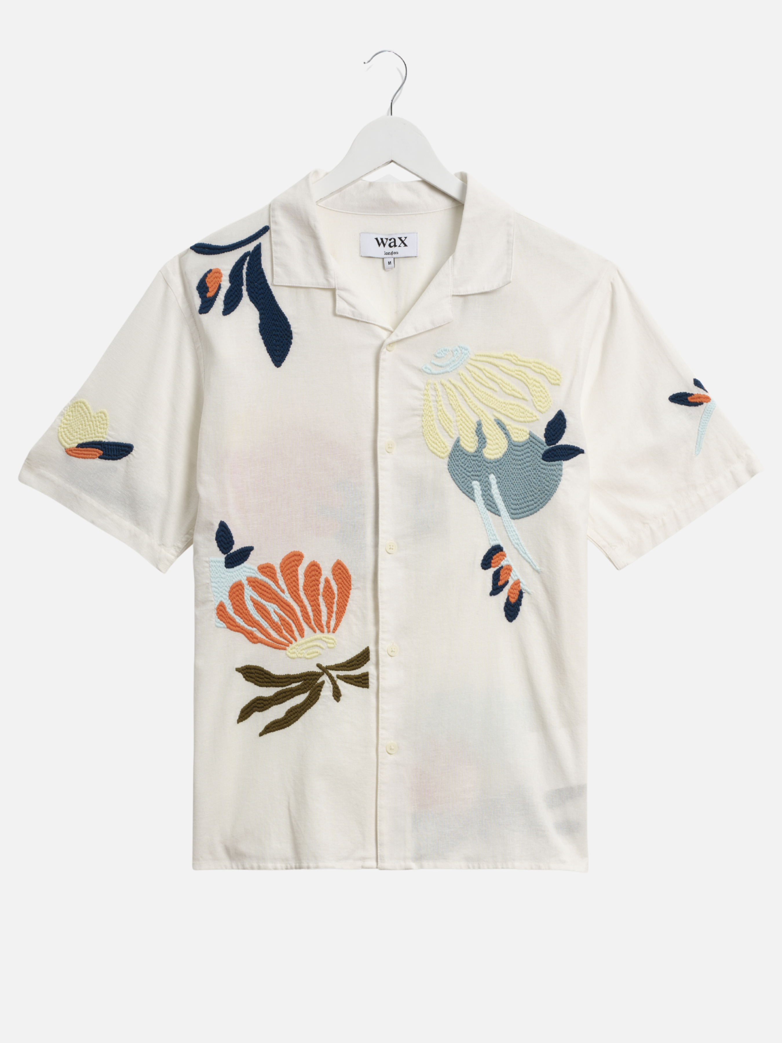 Wax London Didcot Flower Shirt Chunky Embroider Flower Shirt Sleeve Collared Button Up Embroidered Shirts Men’s Tops for Men Vacation Outfits for Guys Athens GA Georgia Kempt Menswear Store Near Me