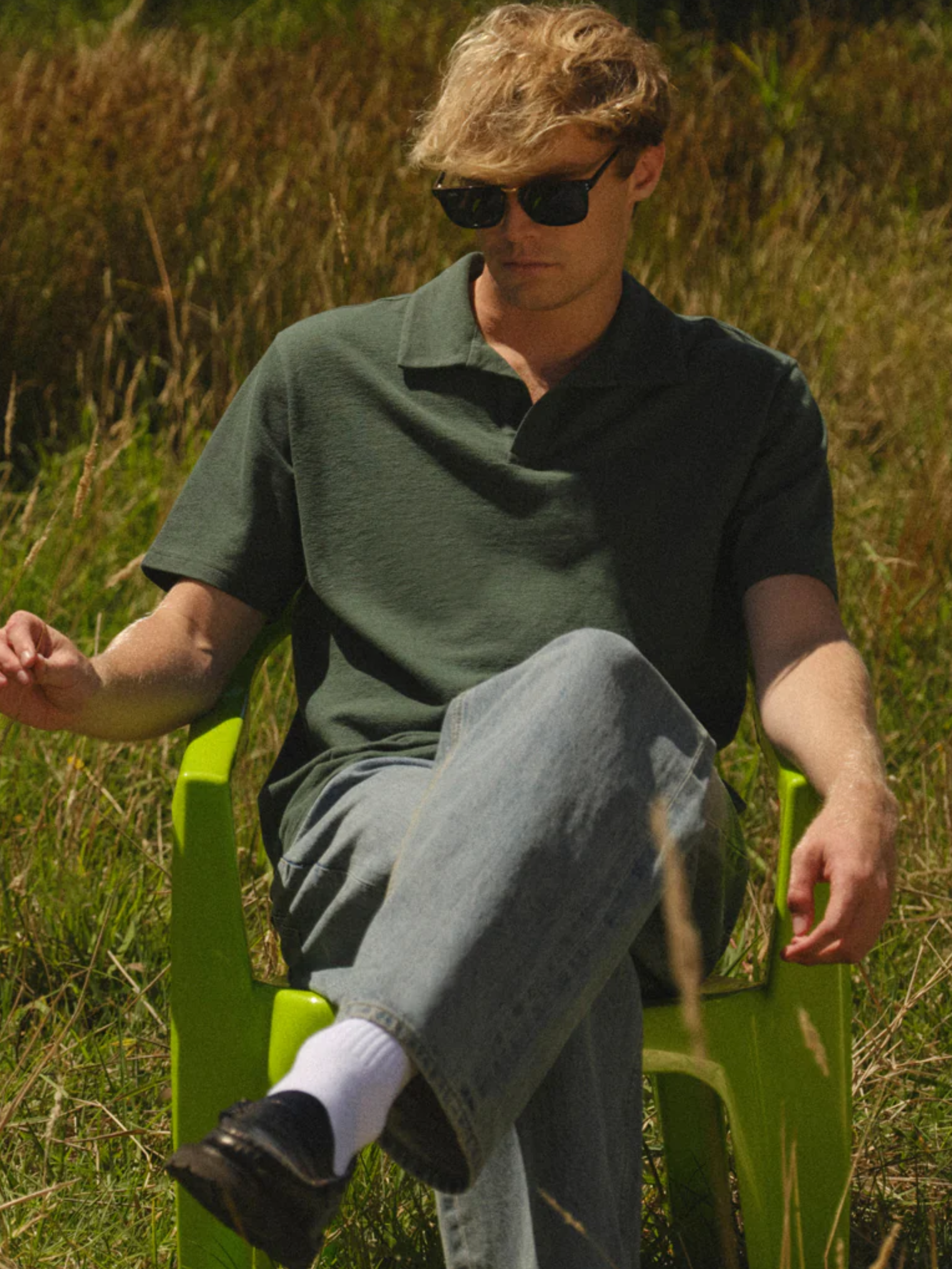 Wax London Atwood Textured Organic Cotton Polo Shirt Dark Green Men’s Polos for Men Summer Shirts for Guys Athens GA Georgia Kempt Menswear Store Near Me