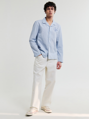 Wax London Corey Cross Stitch Floral Flower Shirt Blue Doodle Sleeve Collared Button Up Embroidered Shirts Men’s Tops for Men Vacation Outfits for Guys Athens GA Georgia Kempt Menswear Store Near Me
