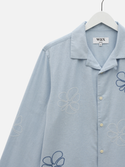 Wax London Corey Cross Stitch Floral Flower Shirt Blue Doodle Sleeve Collared Button Up Embroidered Shirts Men’s Tops for Men Vacation Outfits for Guys Athens GA Georgia Kempt Menswear Store Near Me