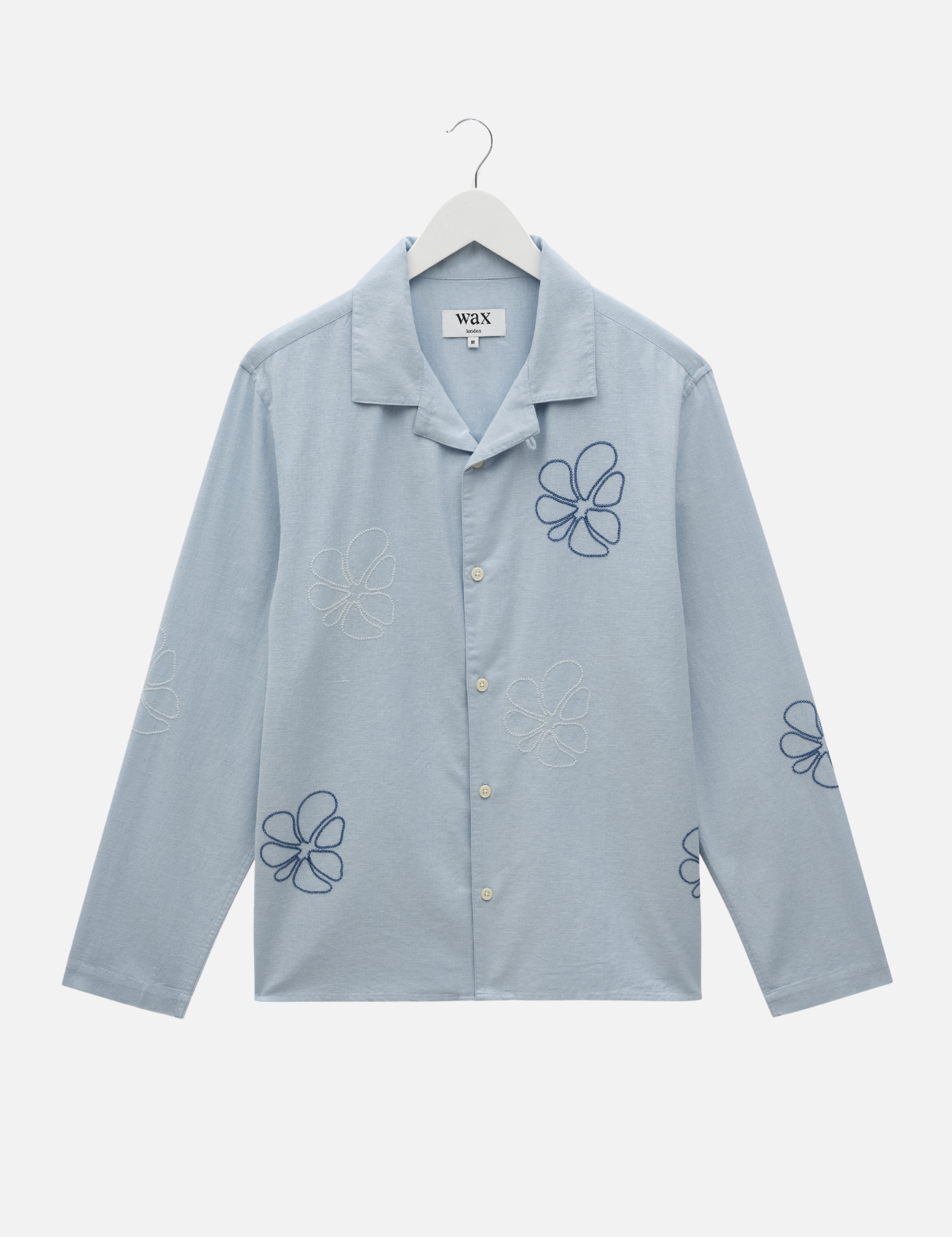 Wax London Corey Cross Stitch Floral Flower Shirt Blue Doodle Sleeve Collared Button Up Embroidered Shirts Men’s Tops for Men Vacation Outfits for Guys Athens GA Georgia Kempt Menswear Store Near Me