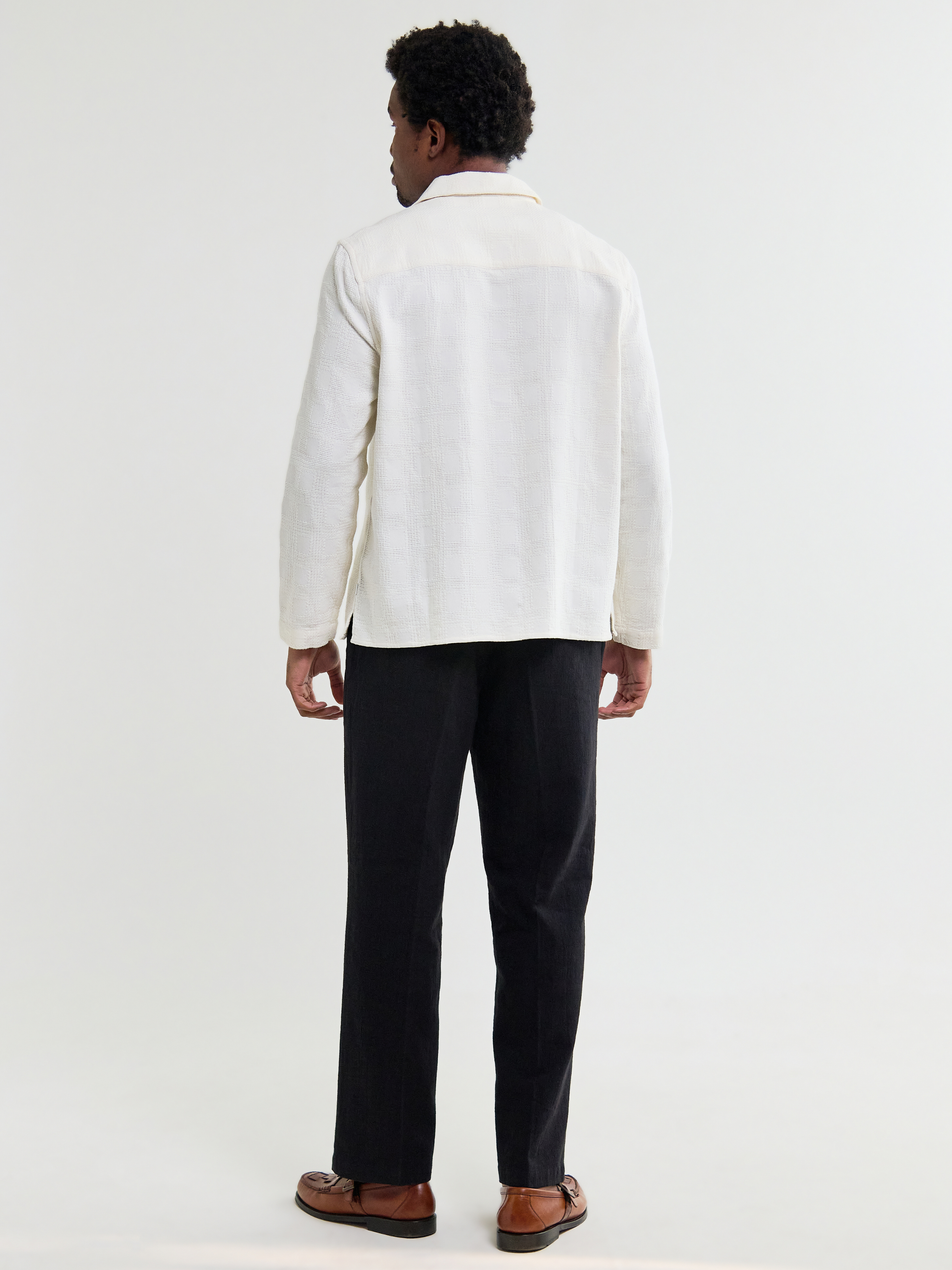 Wax London Corey Dobby Check Shirt White Cream Natural Long Sleeve Collared Button Up Overshirt Spring Summer Tops for Men Men’s Shirts Texture Athens GA Georgia Kempt Menswear Store Near Me