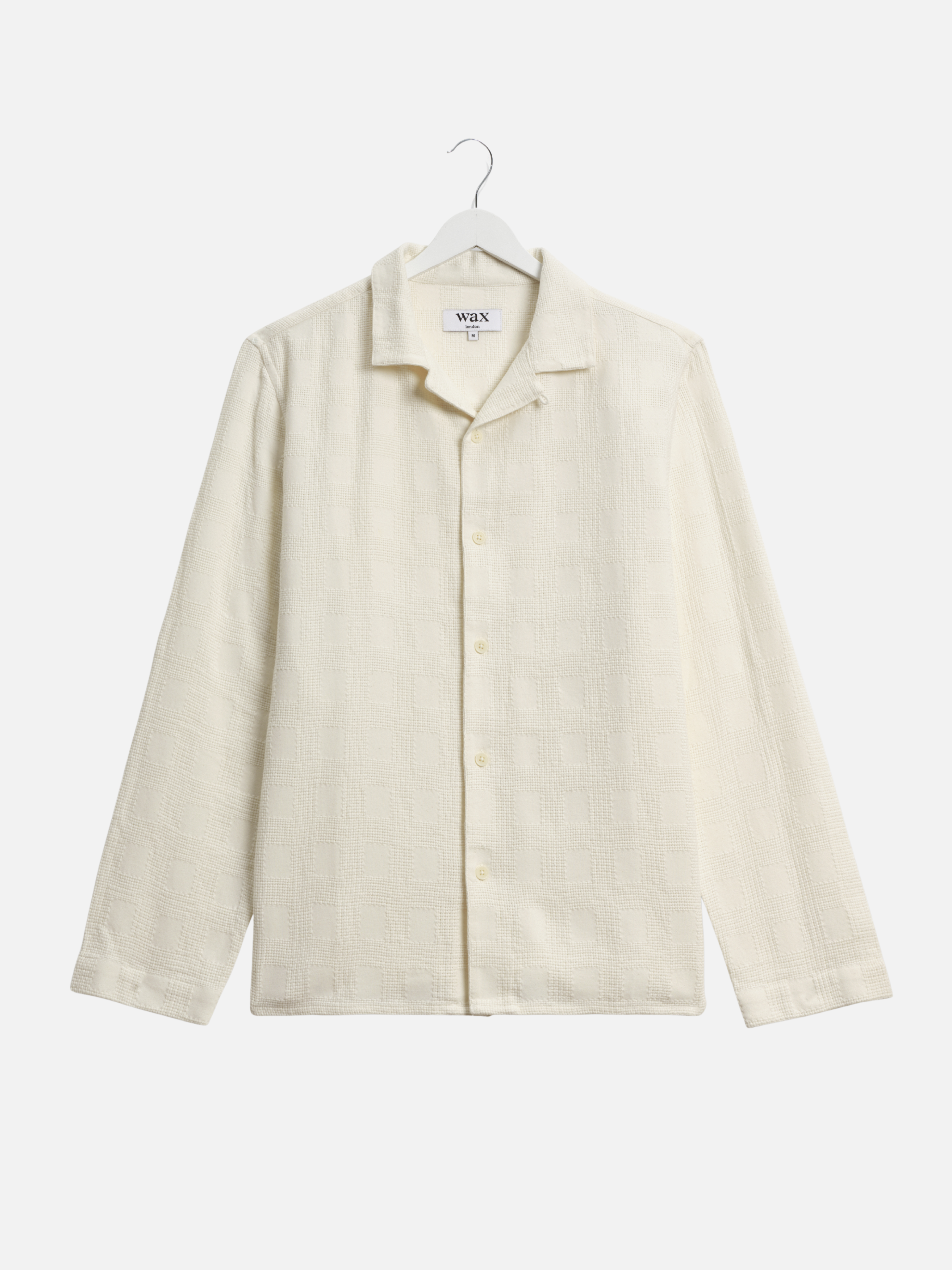Wax London Corey Dobby Check Shirt White Cream Natural Long Sleeve Collared Button Up Overshirt Spring Summer Tops for Men Men’s Shirts Texture Athens GA Georgia Kempt Menswear Store Near Me