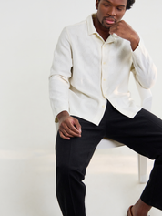 Wax London Corey Dobby Check Shirt White Cream Natural Long Sleeve Collared Button Up Overshirt Spring Summer Tops for Men Men’s Shirts Texture Athens GA Georgia Kempt Menswear Store Near Me