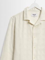 Wax London Corey Dobby Check Shirt White Cream Natural Long Sleeve Collared Button Up Overshirt Spring Summer Tops for Men Men’s Shirts Texture Athens GA Georgia Kempt Menswear Store Near Me