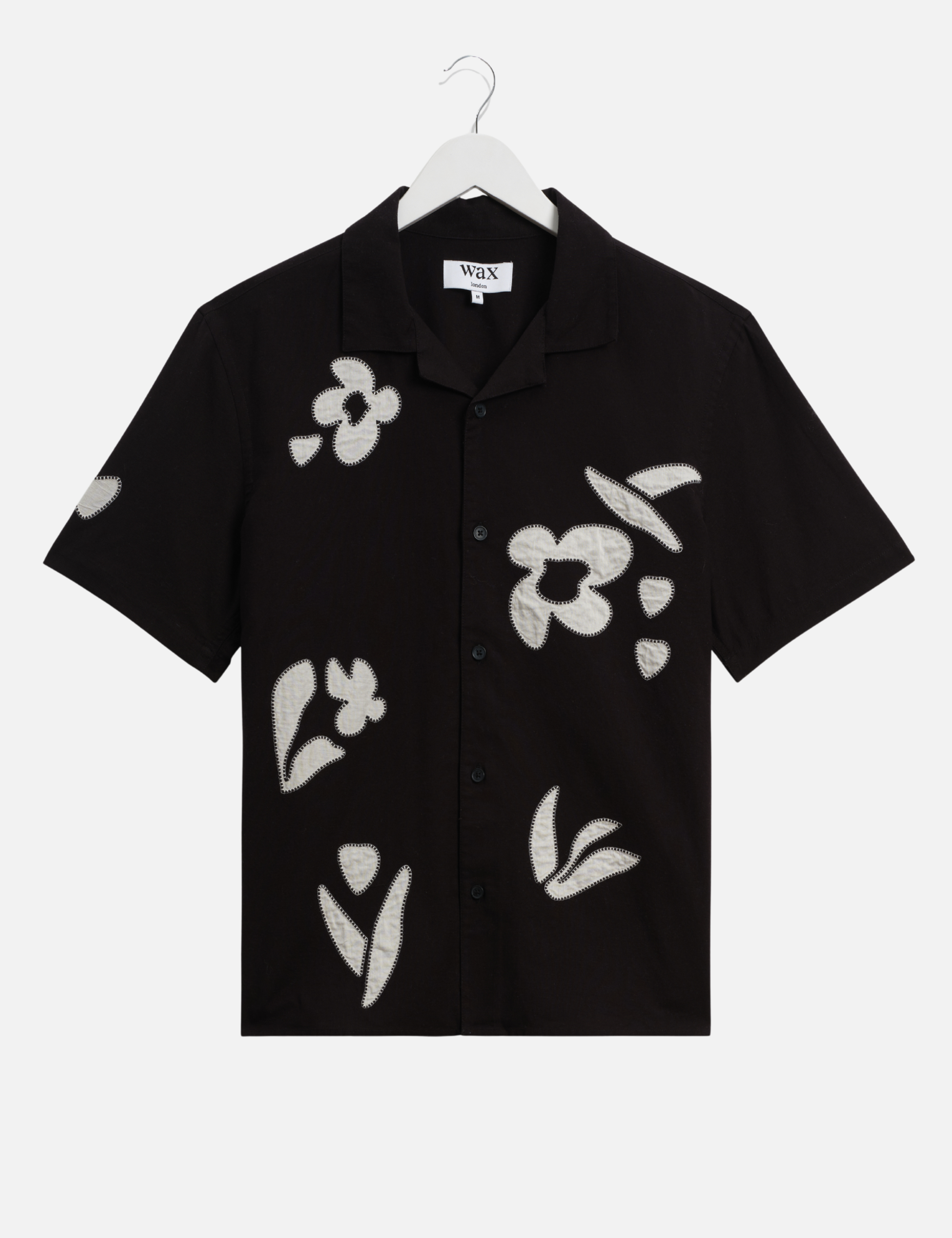 Wax London Didcot Absract Applique Shirt Black Beige Sleeve Collared Button Up Embroidered Shirts Men’s Tops for Men Vacation Outfits for Guys Athens GA Georgia Kempt Menswear Store Near Me