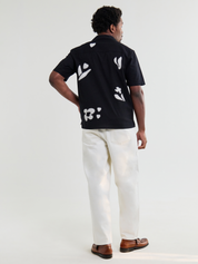 Wax London Didcot Absract Applique Shirt Black Beige Sleeve Collared Button Up Embroidered Shirts Men’s Tops for Men Vacation Outfits for Guys Athens GA Georgia Kempt Menswear Store Near Me