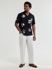Wax London Didcot Absract Applique Shirt Black Beige Sleeve Collared Button Up Embroidered Shirts Men’s Tops for Men Vacation Outfits for Guys Athens GA Georgia Kempt Menswear Store Near Me