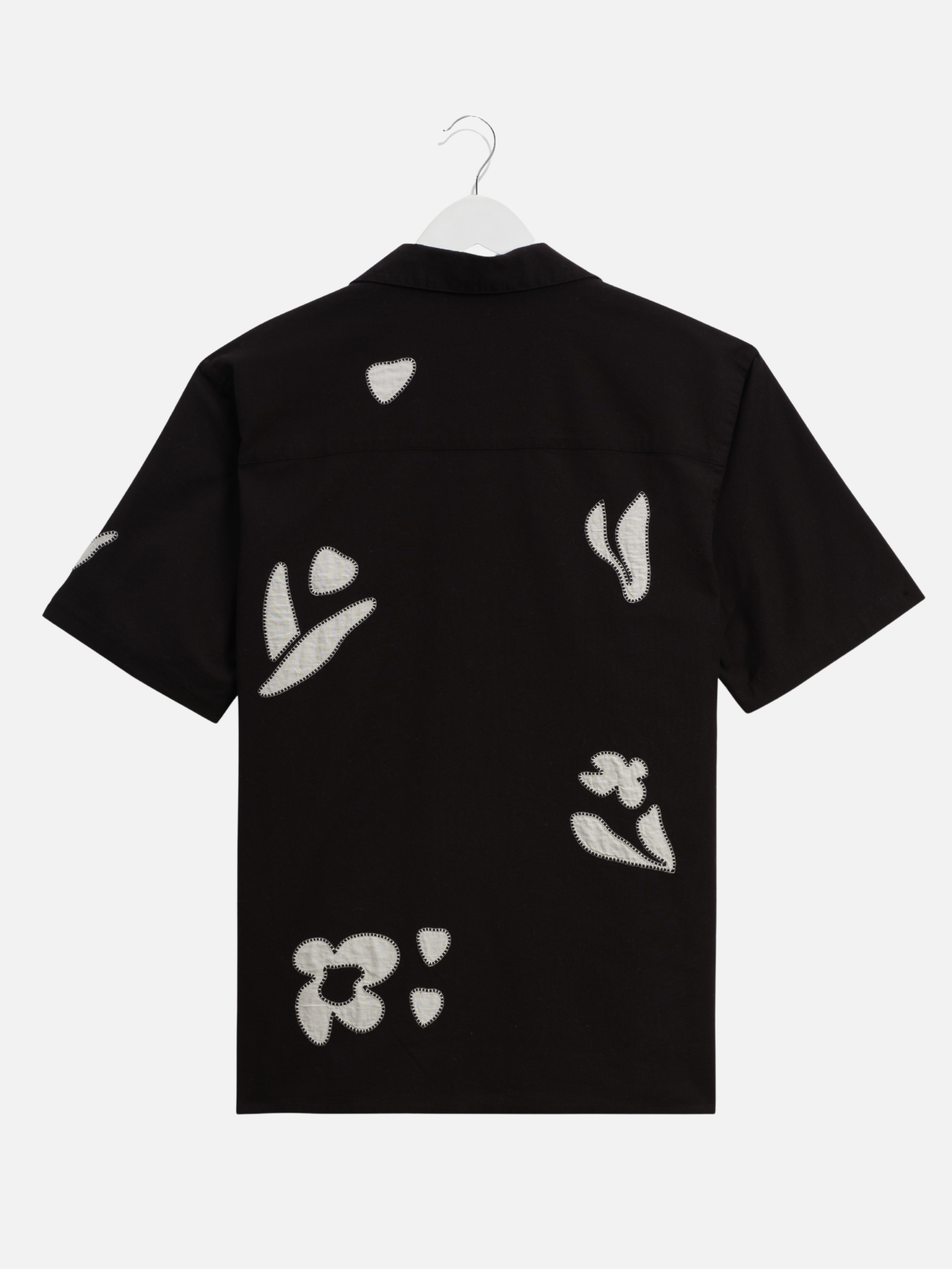 Wax London Didcot Absract Applique Shirt Black Beige Sleeve Collared Button Up Embroidered Shirts Men’s Tops for Men Vacation Outfits for Guys Athens GA Georgia Kempt Menswear Store Near Me