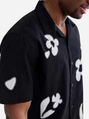 Wax London Didcot Absract Applique Shirt Black Beige Sleeve Collared Button Up Embroidered Shirts Men’s Tops for Men Vacation Outfits for Guys Athens GA Georgia Kempt Menswear Store Near Me