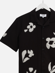 Wax London Didcot Absract Applique Shirt Black Beige Sleeve Collared Button Up Embroidered Shirts Men’s Tops for Men Vacation Outfits for Guys Athens GA Georgia Kempt Menswear Store Near Me