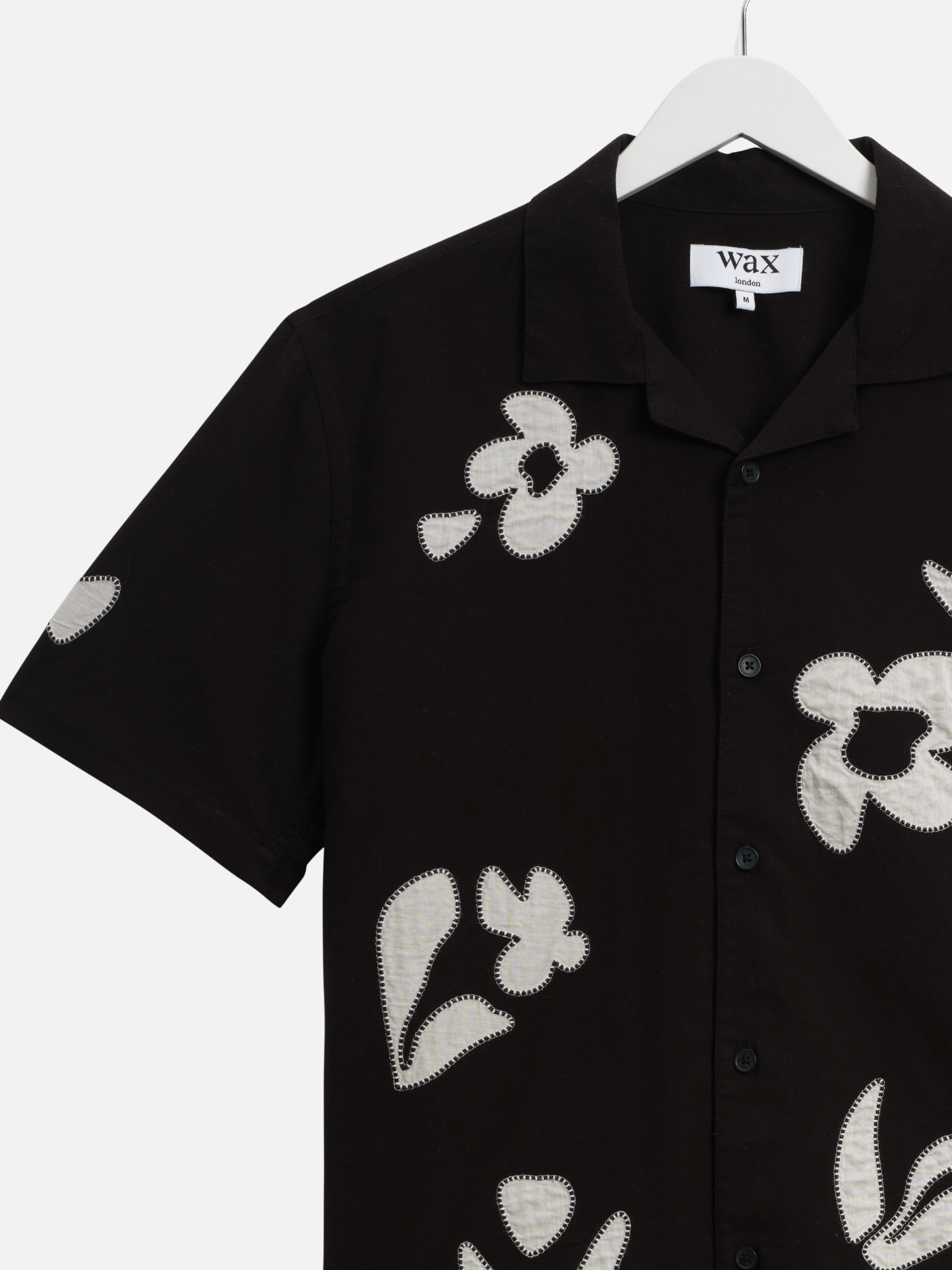 Wax London Didcot Absract Applique Shirt Black Beige Sleeve Collared Button Up Embroidered Shirts Men’s Tops for Men Vacation Outfits for Guys Athens GA Georgia Kempt Menswear Store Near Me