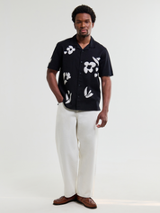 Wax London Didcot Absract Applique Shirt Black Beige Sleeve Collared Button Up Embroidered Shirts Men’s Tops for Men Vacation Outfits for Guys Athens GA Georgia Kempt Menswear Store Near Me
