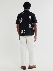 Wax London Didcot Absract Applique Shirt Black Beige Sleeve Collared Button Up Embroidered Shirts Men’s Tops for Men Vacation Outfits for Guys Athens GA Georgia Kempt Menswear Store Near Me