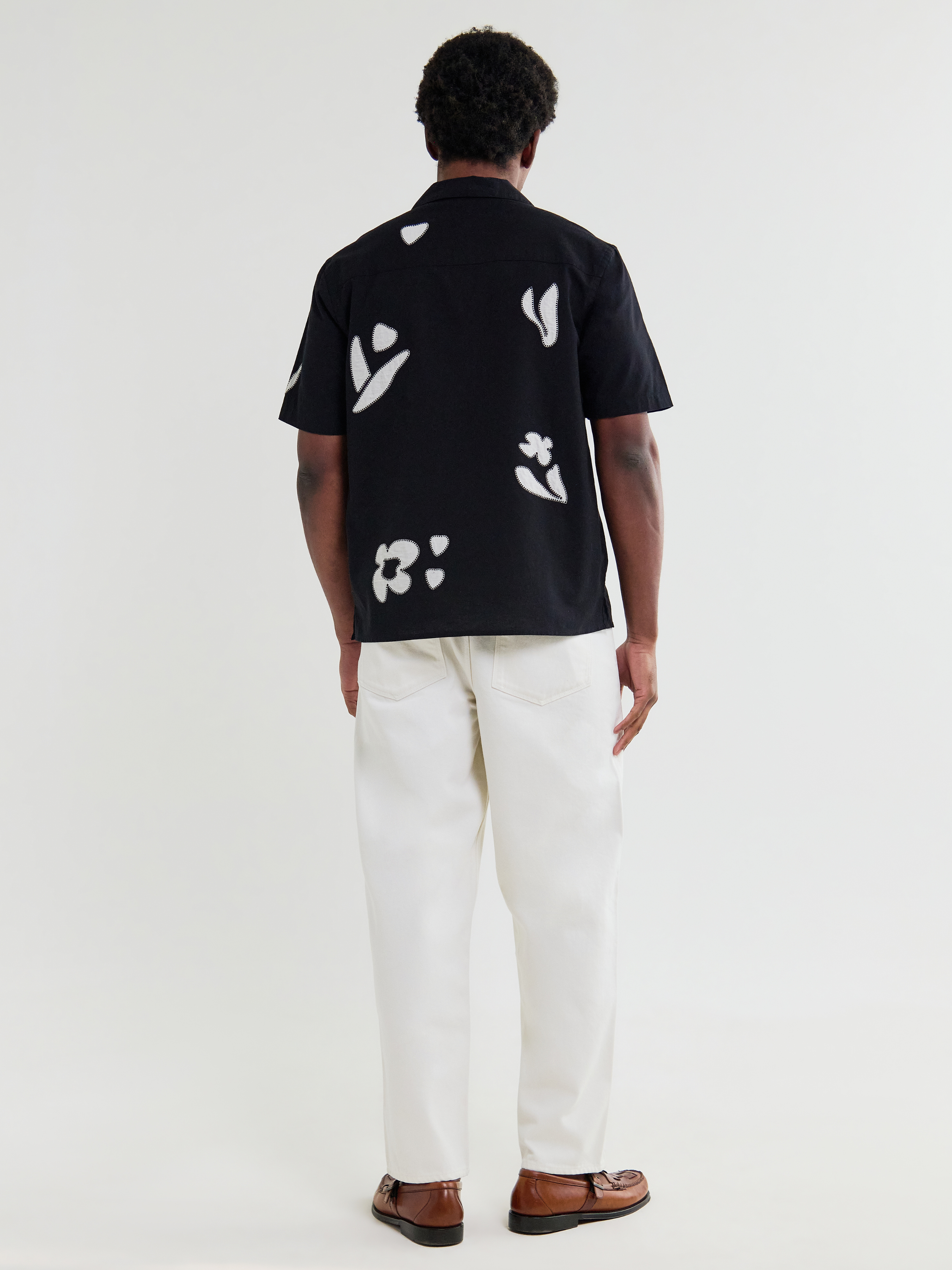 Wax London Didcot Absract Applique Shirt Black Beige Sleeve Collared Button Up Embroidered Shirts Men’s Tops for Men Vacation Outfits for Guys Athens GA Georgia Kempt Menswear Store Near Me