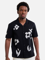 Wax London Didcot Absract Applique Shirt Black Beige Sleeve Collared Button Up Embroidered Shirts Men’s Tops for Men Vacation Outfits for Guys Athens GA Georgia Kempt Menswear Store Near Me