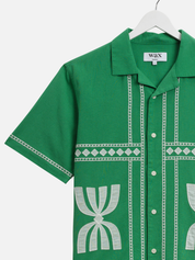 Wax London Didcot Border Green White Applique Short Sleeve Shirt Embroidered Mens Shirt Spring 2026 Clothing Athens Georgia Store