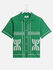 Wax London Didcot Border Applique Shirt Green White Border Sleeve Collared Button Up Embroidered Shirts Men’s Tops for Men Vacation Outfits for Guys Athens GA Georgia Kempt Menswear Store Near Me