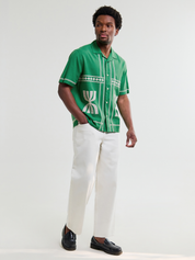 Wax London Didcot Border Green White Applique Short Sleeve Shirt Embroidered Mens Shirt Spring 2026 Clothing Athens Georgia Store
