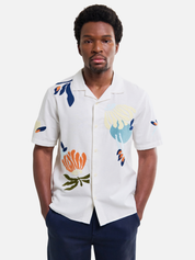 Wax London Didcot Flower Shirt Chunky Embroider Flower Shirt Sleeve Collared Button Up Embroidered Shirts Men’s Tops for Men Vacation Outfits for Guys Athens GA Georgia Kempt Menswear Store Near Me