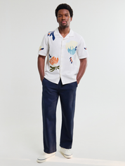 Wax London Didcot Flower Shirt Chunky Embroider Flower Shirt Sleeve Collared Button Up Embroidered Shirts Men’s Tops for Men Vacation Outfits for Guys Athens GA Georgia Kempt Menswear Store Near Me