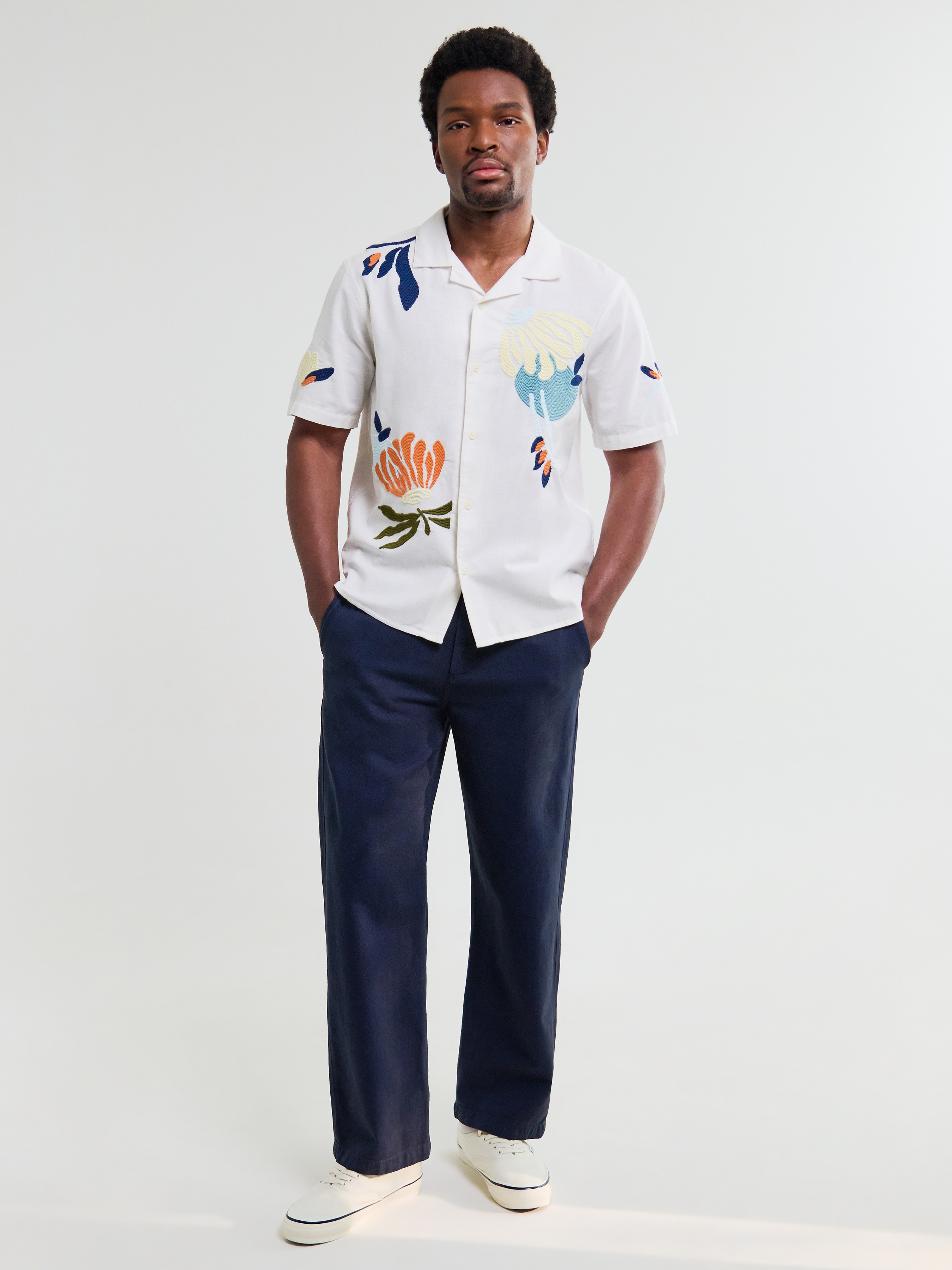Wax London Didcot Flower Shirt Chunky Embroider Flower Shirt Sleeve Collared Button Up Embroidered Shirts Men’s Tops for Men Vacation Outfits for Guys Athens GA Georgia Kempt Menswear Store Near Me