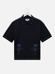 Wax London Keats Dahlia Shirt Navy Blue Short Sleeve Collared Button Up Embroidered Shirts Men’s Tops for Men Vacation Outfits for Guys Athens GA Georgia Kempt Menswear Store Near Me